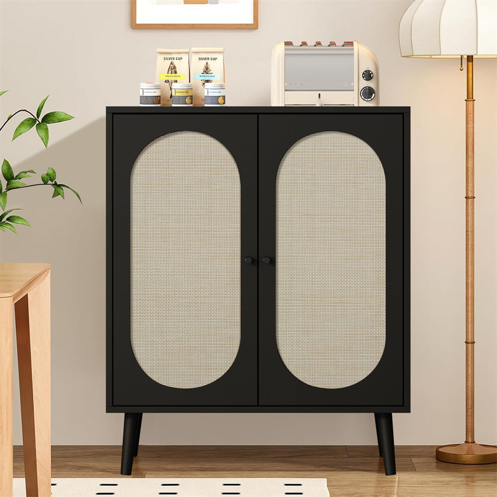Wooden Sideboard Buffet Cabinet with Rattan Doors