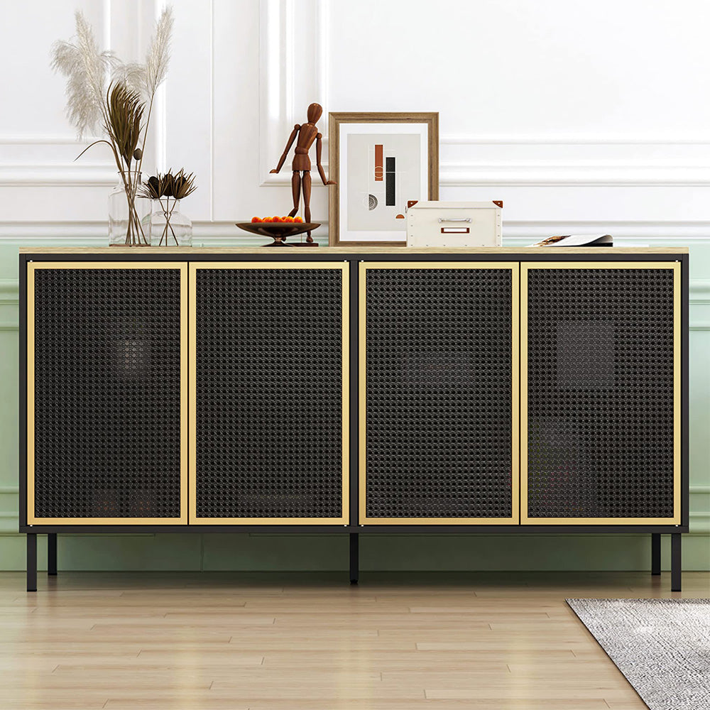 Sideboard Buffet Storage Cabinet with 4 Iron Rattan Pop-up Doors