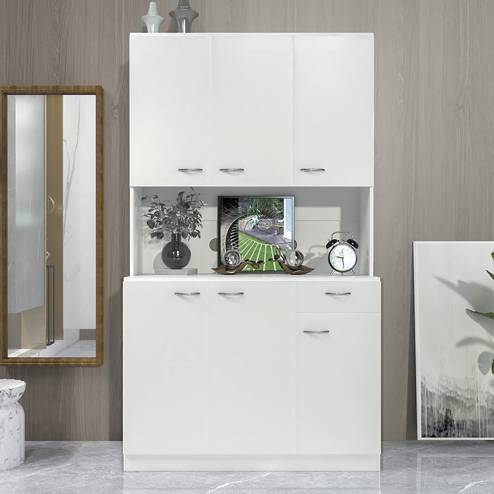 Wooden Kitchen Pantry Storage Cabinet with 6 Doors and Drawer
