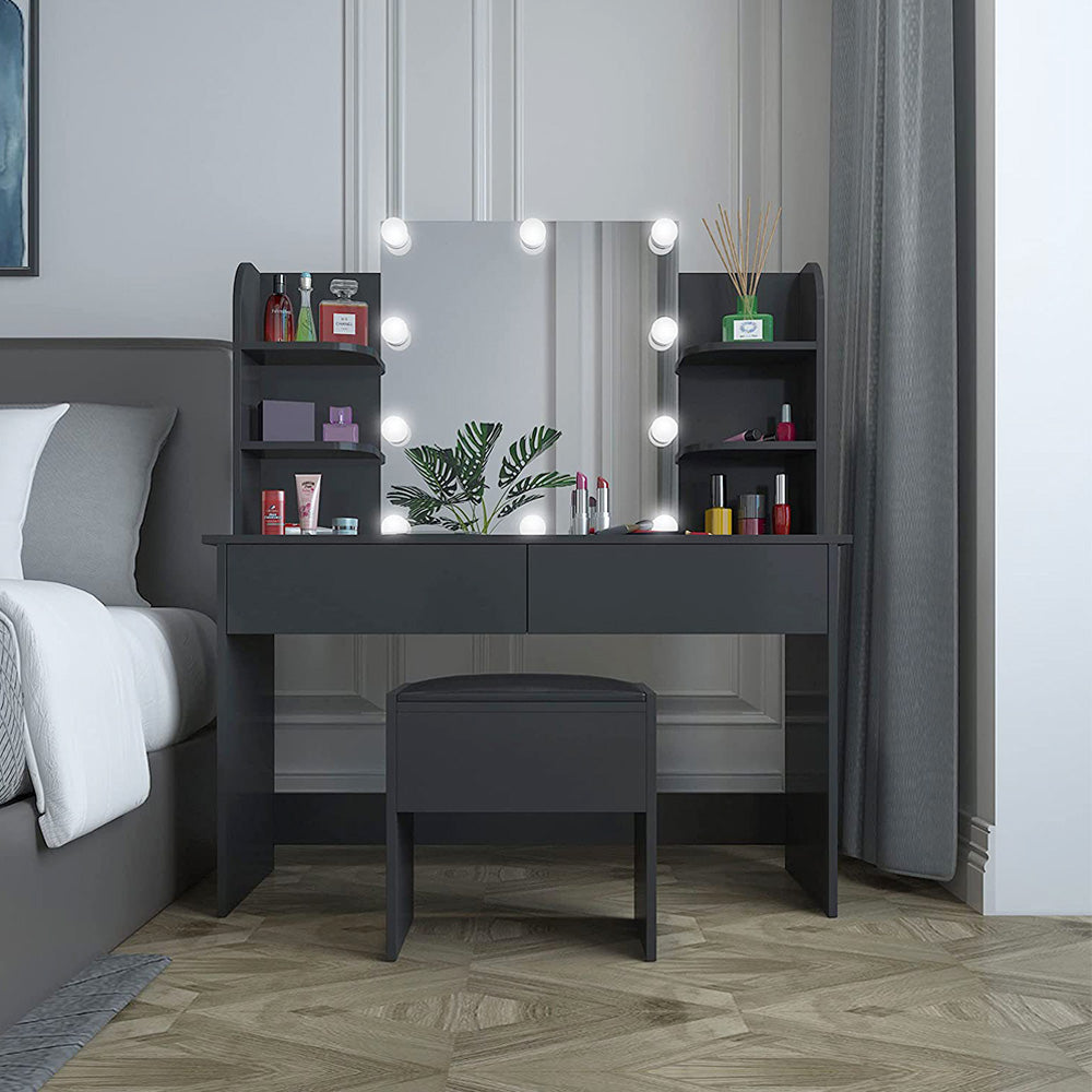 Modern Black Makeup Vanity with lights and 2 Drawers
