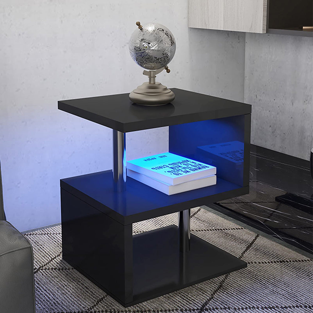 S-Shaped Light Nightstand with Open Storage Shelves