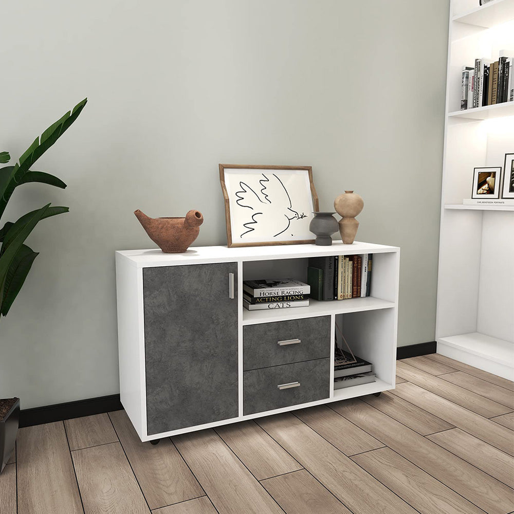 Modern Wooden Drawer Mobile File Cabinet with Open Storage Shelves
