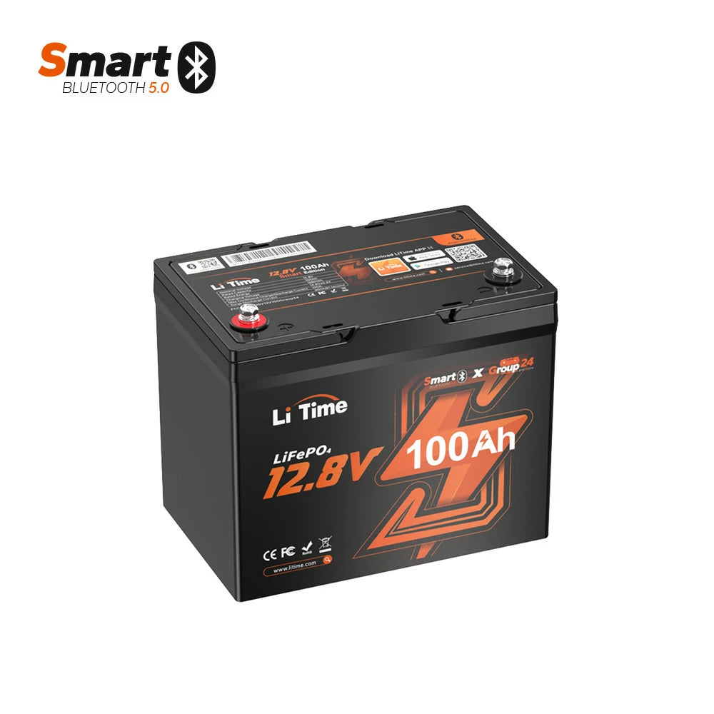 【Pre order】12V 100Ah Group 24 Bluetooth LiFePO4 Lithium Deep Cycle Battery