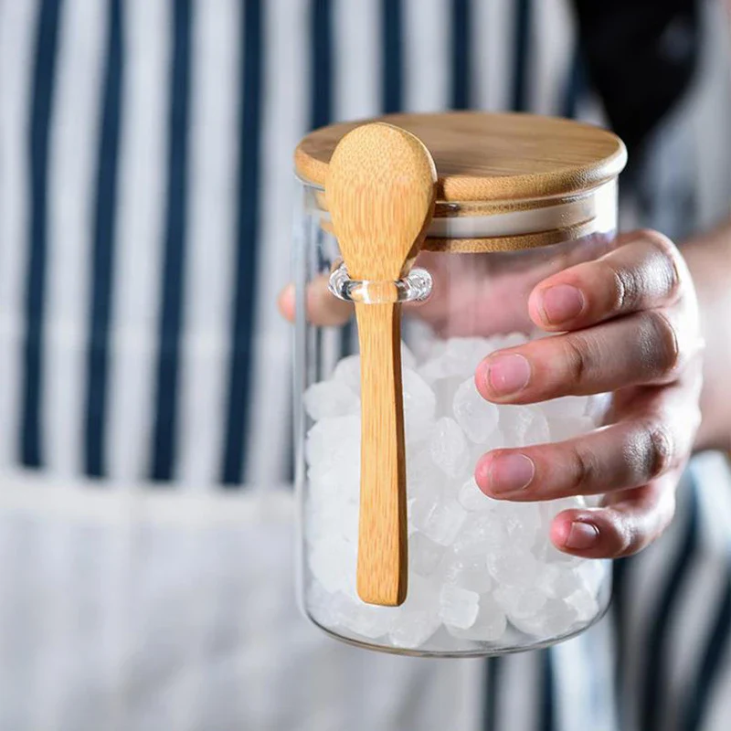 Food Storage Jars with Bamboo Lids and Spoon