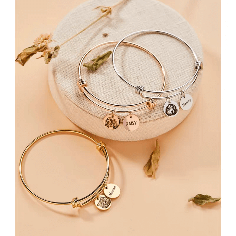 Custom Pet Double Pendant Engraved Bracelet