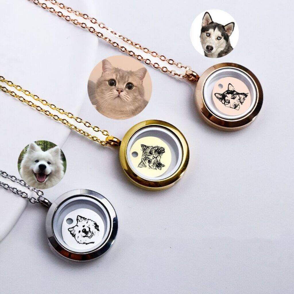 Custom Pet Face Necklace™ with Memorial Fur -1