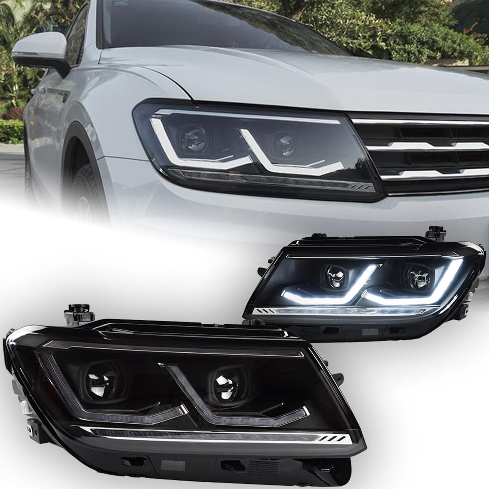 COOLDNA LED Headlight for 2017-2020 Volkswagen VW Tiguan With Start UP Animation Sequential Turn Signal Front Lamp
