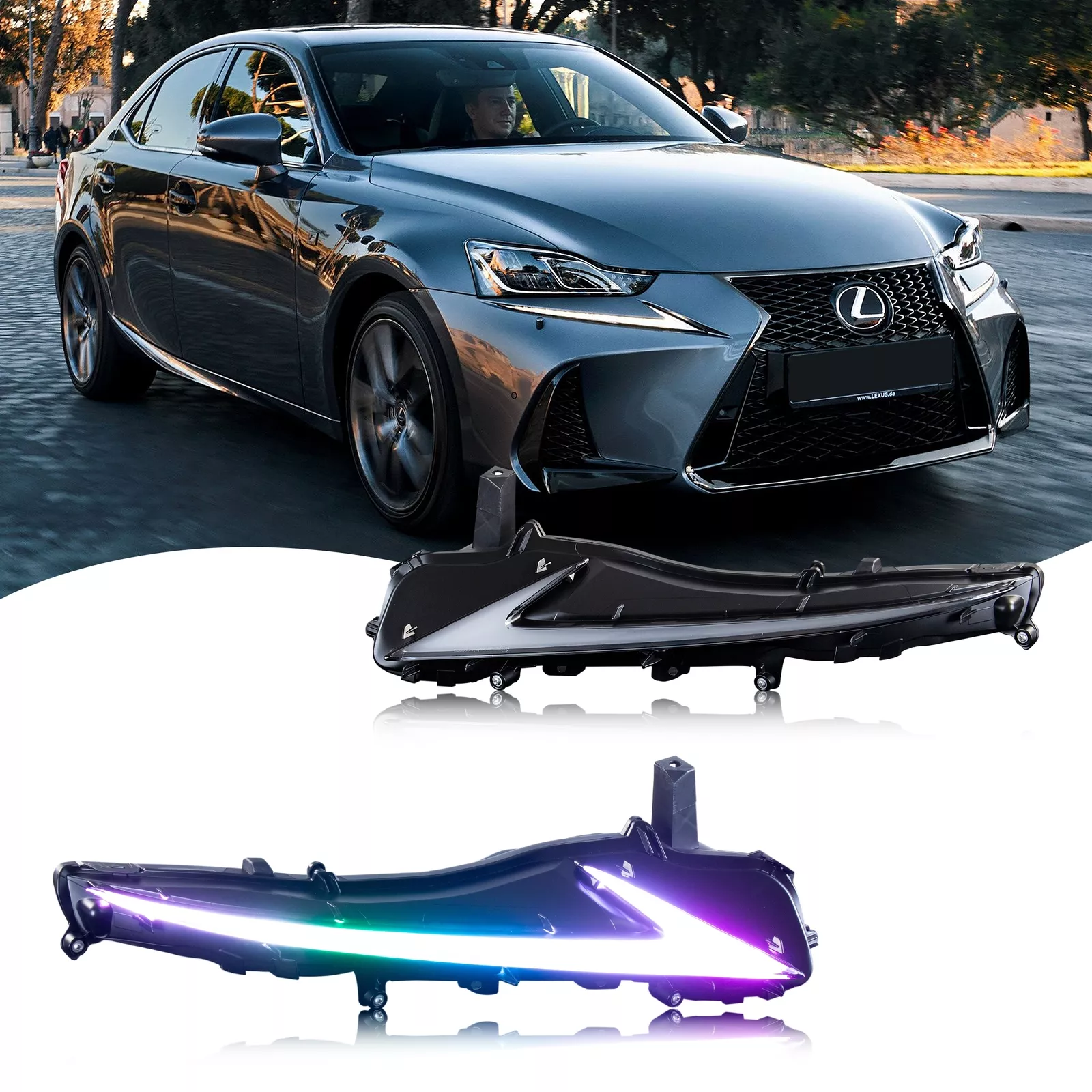 COOLDNA RGB Daytime Running Light for 2014-2020 Lexus IS250 IS350 IS200t IS300 W/Start up Animation With Sequential Turn Signal