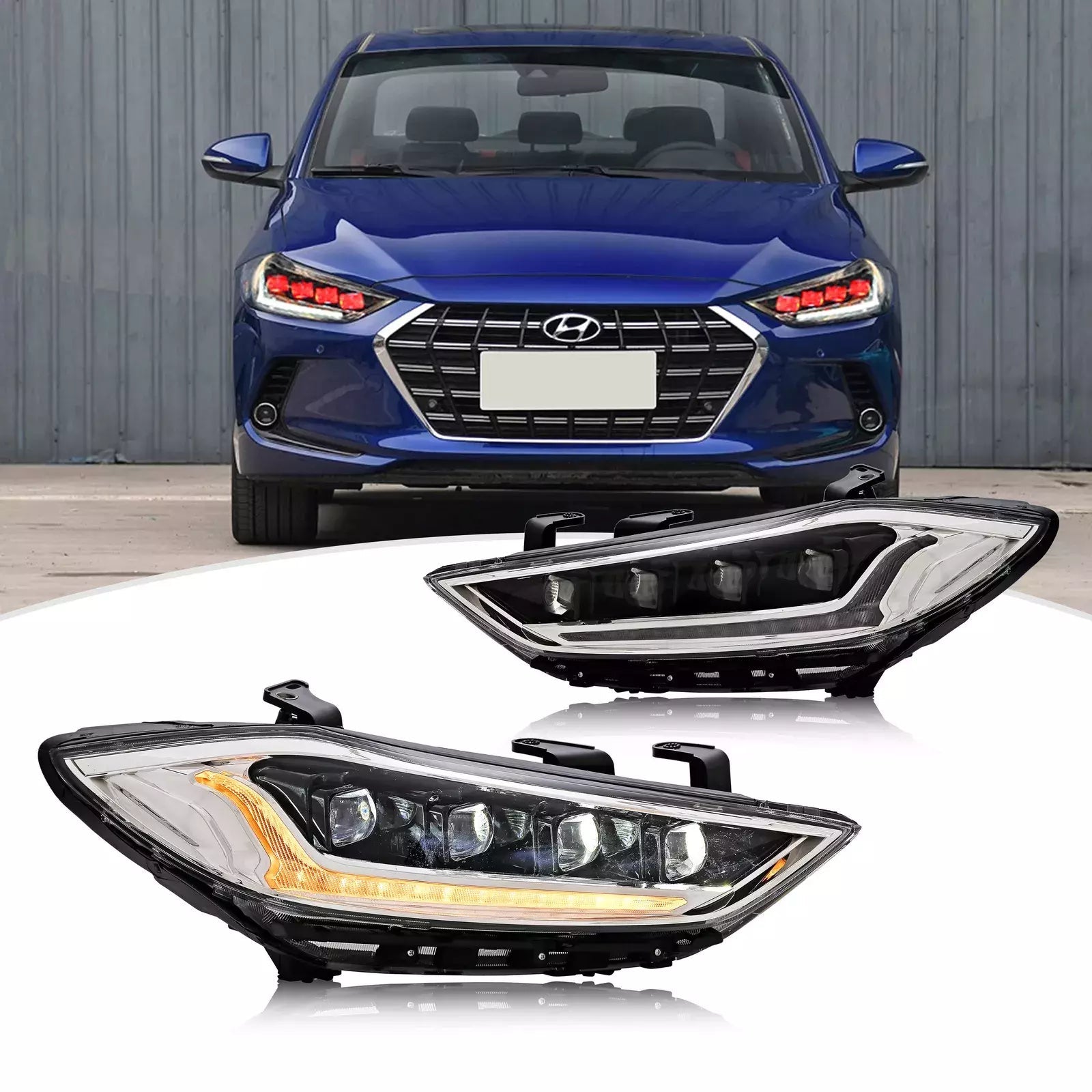 COOLDNA Devil eyes Headlight For 2017 2018 Hyundai Elantra Headlights With Dynamic Animation Lights