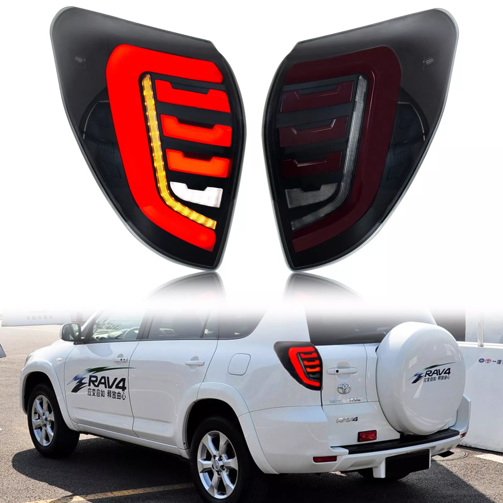 COOLDNA LED Tail Lights for 2009-2012 Toyota RAV4 Smoked Sequential Indicator Rear Lamps