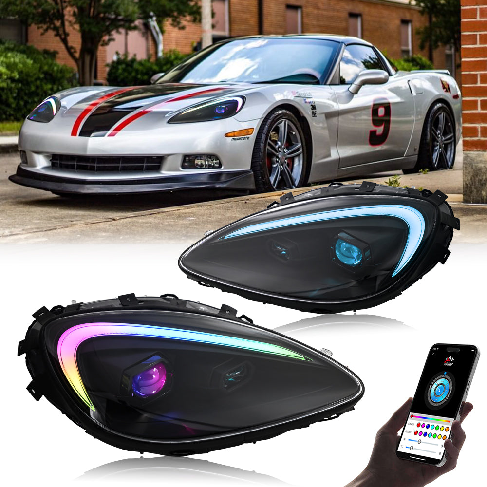 COOLDNA RGB Headlight For 2005-2013 Chevrolet Corvette C6 LED Headlight Assembly