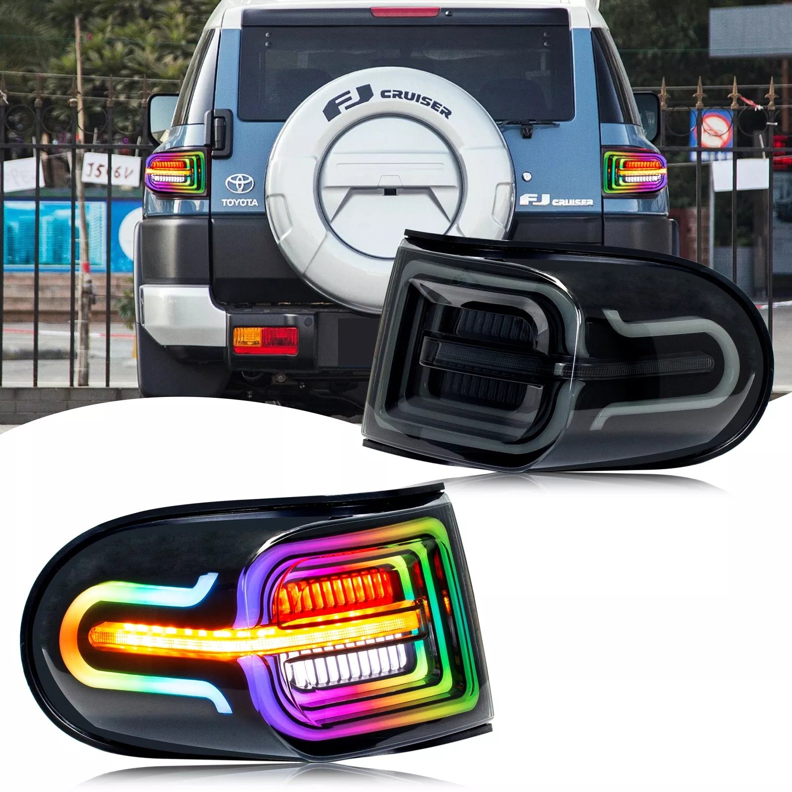 COOLDNA RGB Tail Lights For 2007-2014 Toyota FJ Cruiser Rear Lamps Assembly