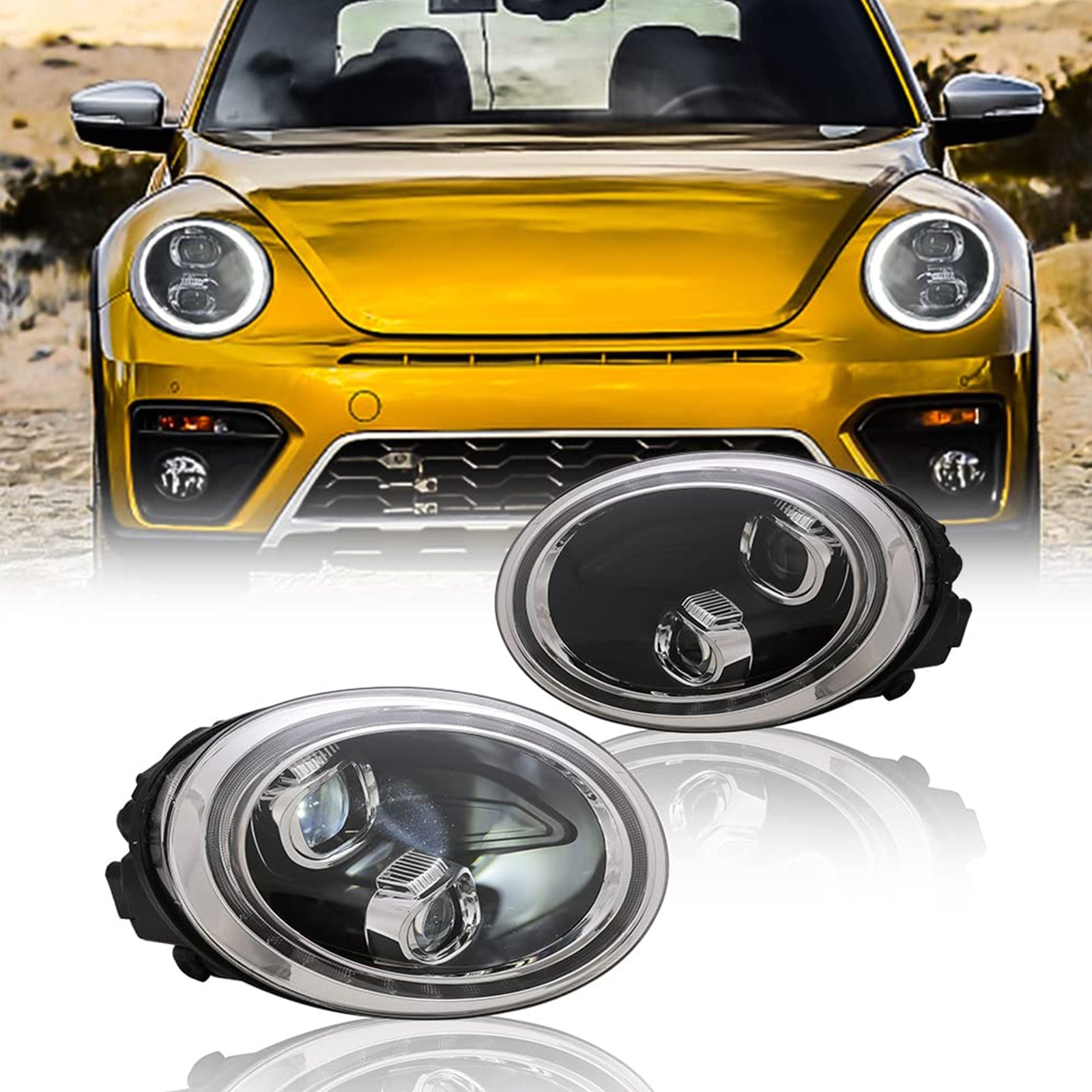 COOLDNA LED Headlight for 2012-2019 Volkswagen VW Beetle Start-up Animation Sequential Indicator Front Lamps Assembly