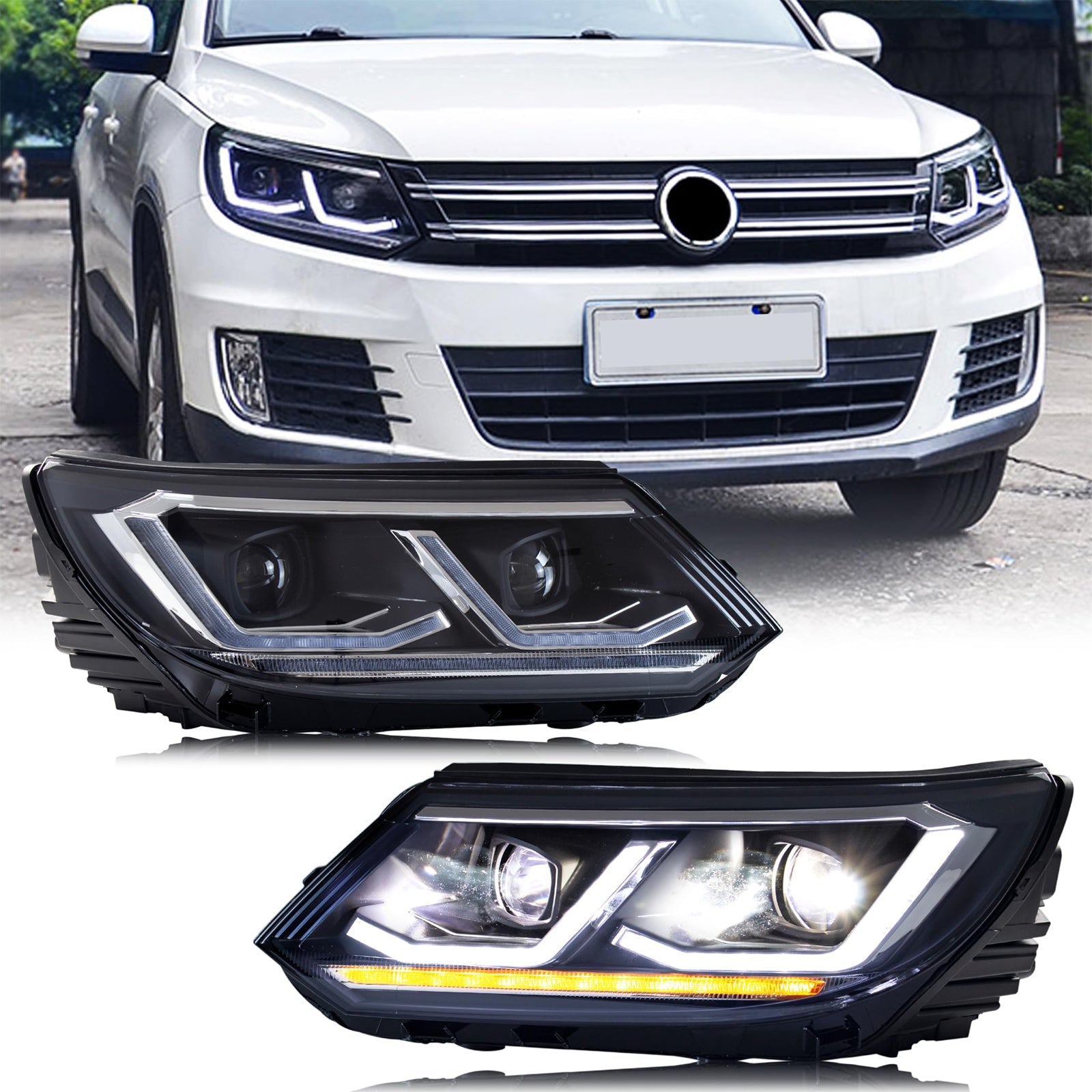 COOLDNA LED Headlight for 2013-2017 Volkswagen Tiguan Start Animation Sequence Signal Accessory HeadLamp Assembly