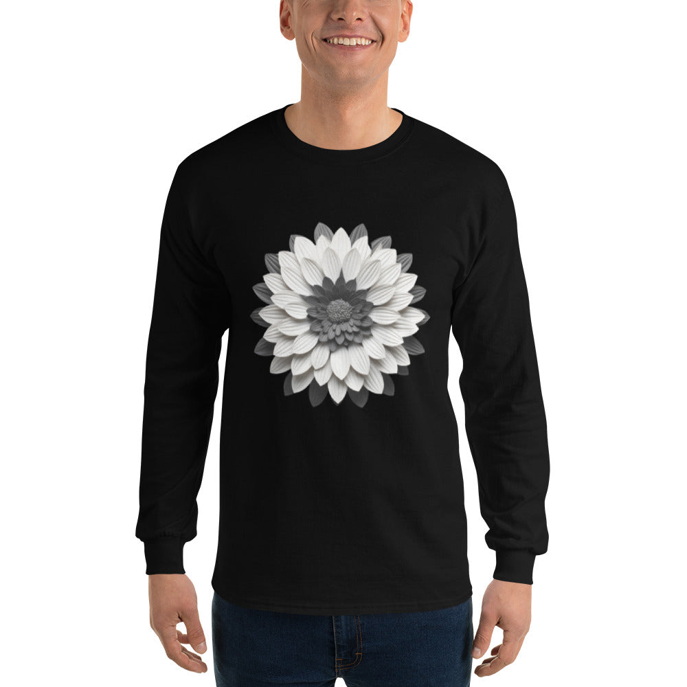 Men’s Long Sleeve Shirt black and white flower