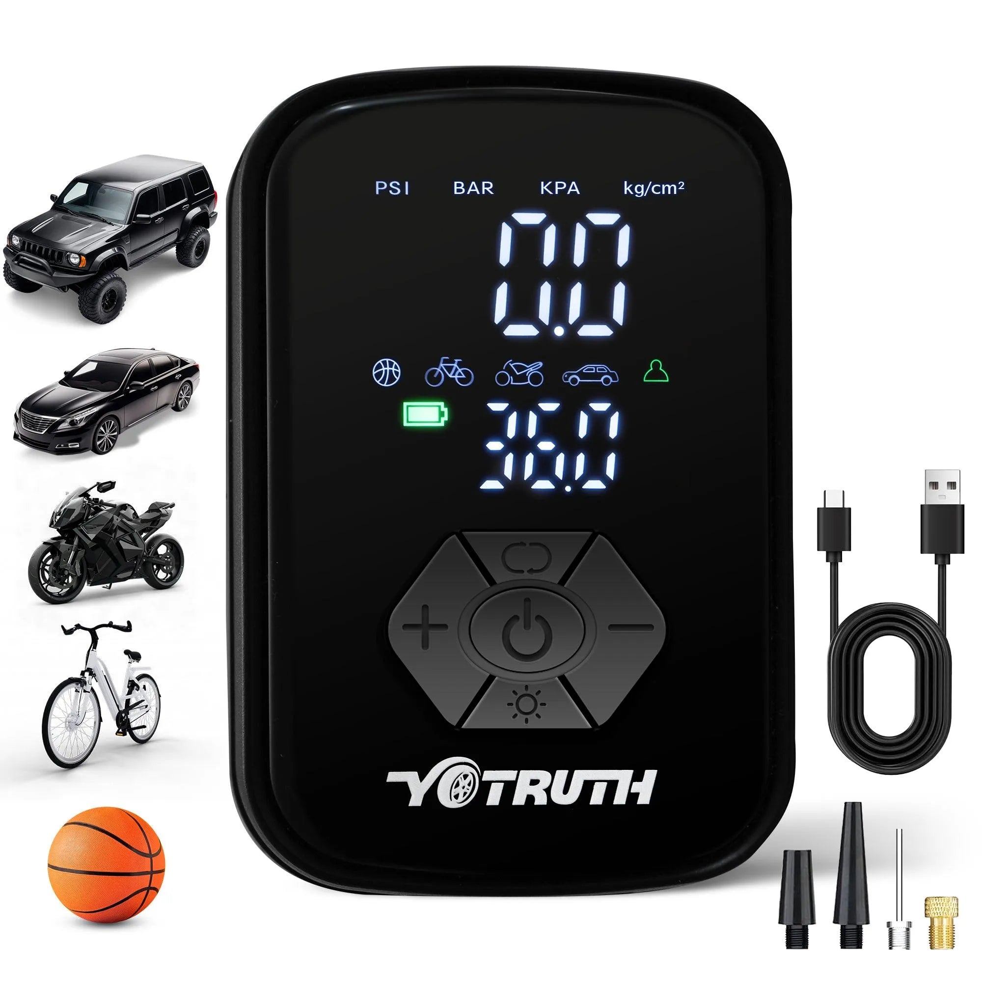 yotruth 150PSI Portable Tire Inflator, Fast Inflate Pump for Car, Motorcycle, Bicycle, and Ball with LED Light