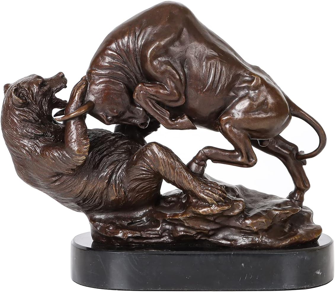 Bronze Bull and Bear Statue Sculpture Wall Street Stock Market Charging Art Office Decor Gift