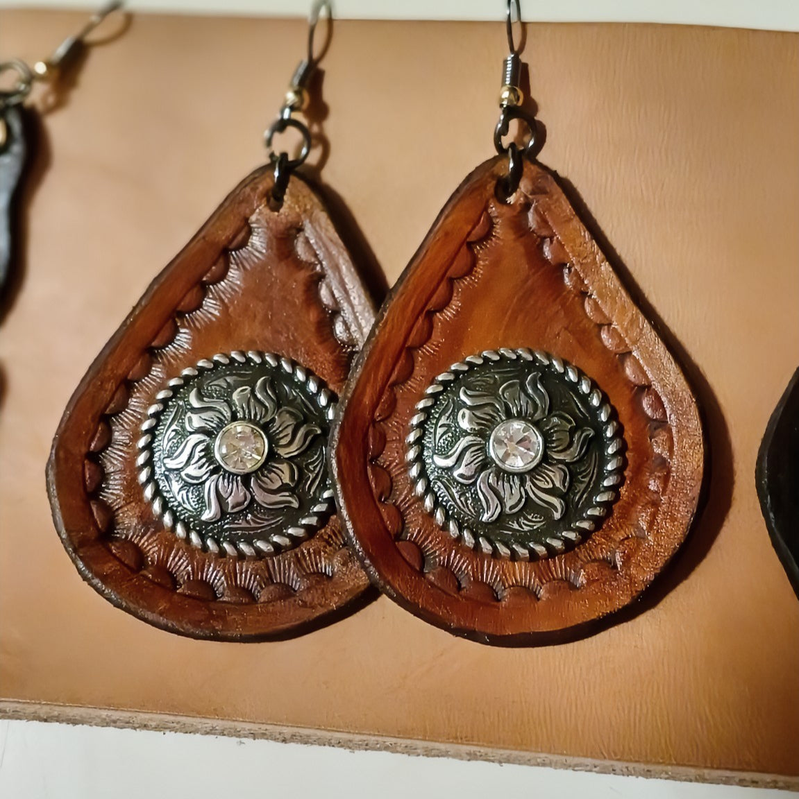 Leather Tear Drop Earrings