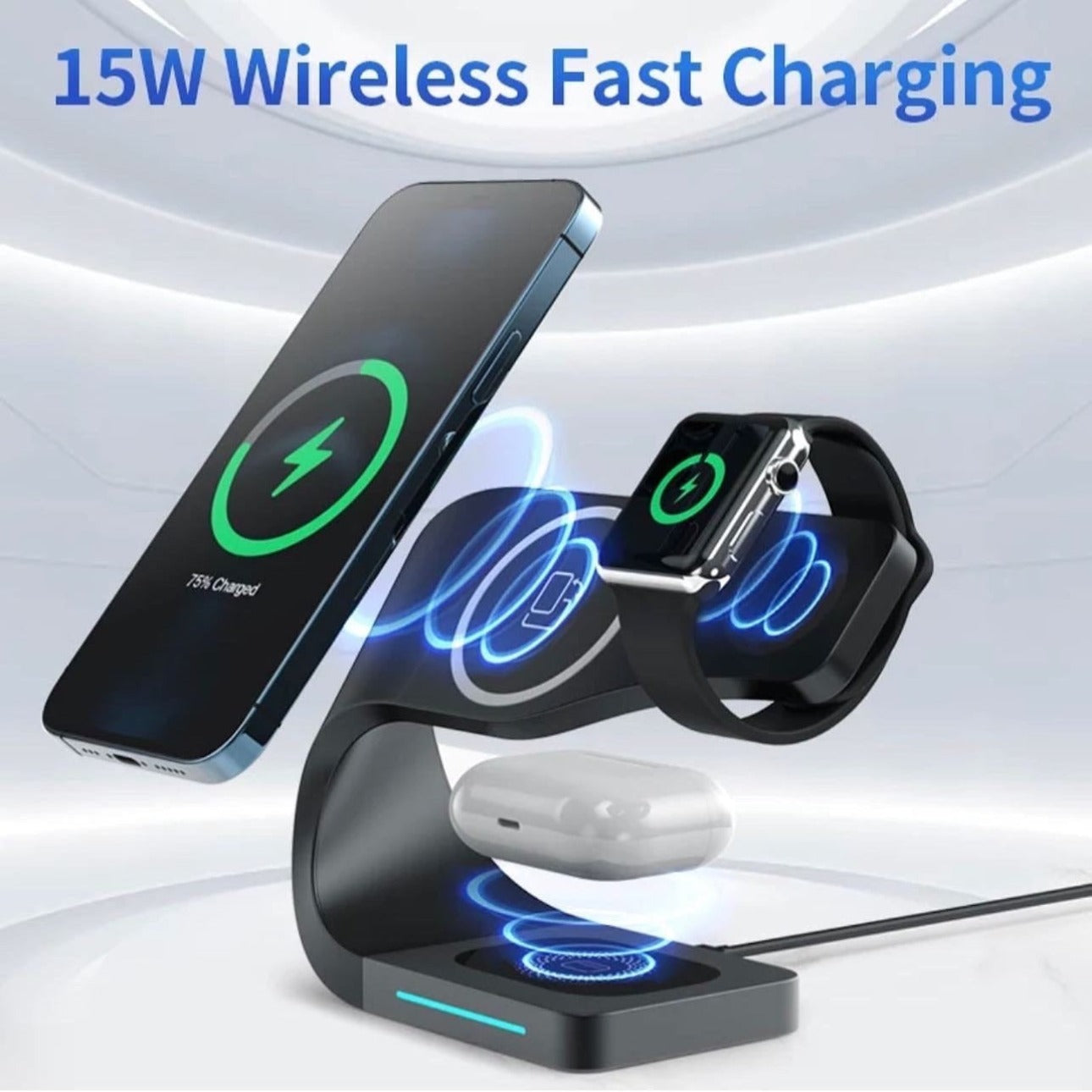 15W 4 IN 1 Wireless Fast Charging station for iWatch, AirPods, iPhone 11 & up