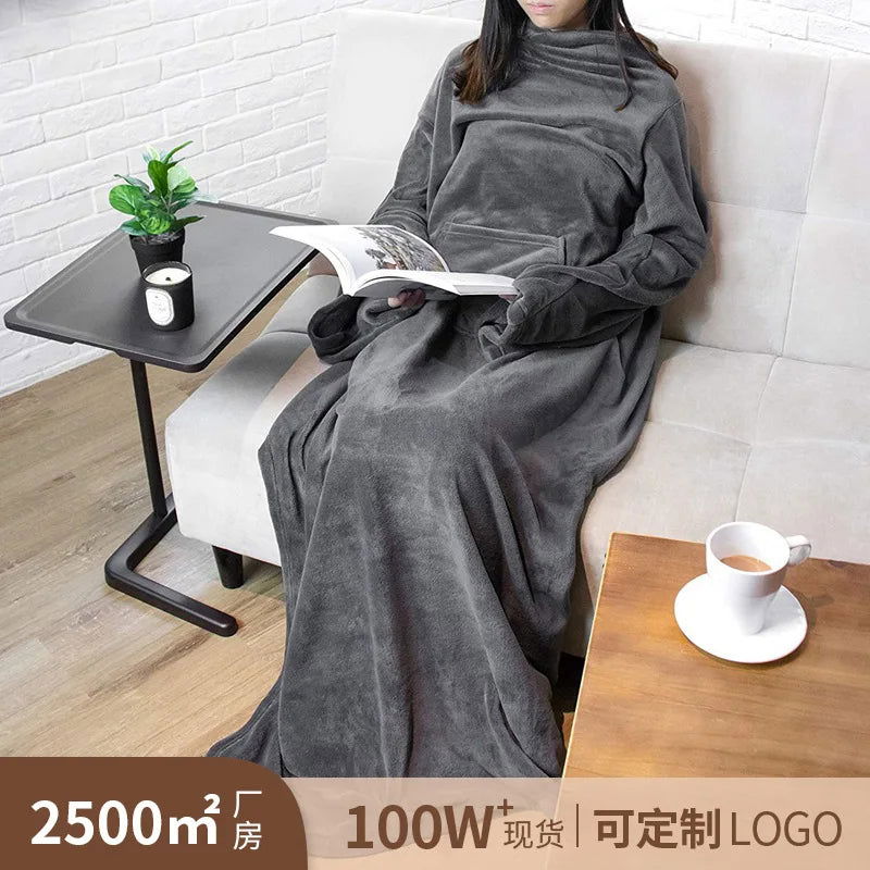 Multi-Functional Wearable Lazy Sleeve Blanket with Large Pocket