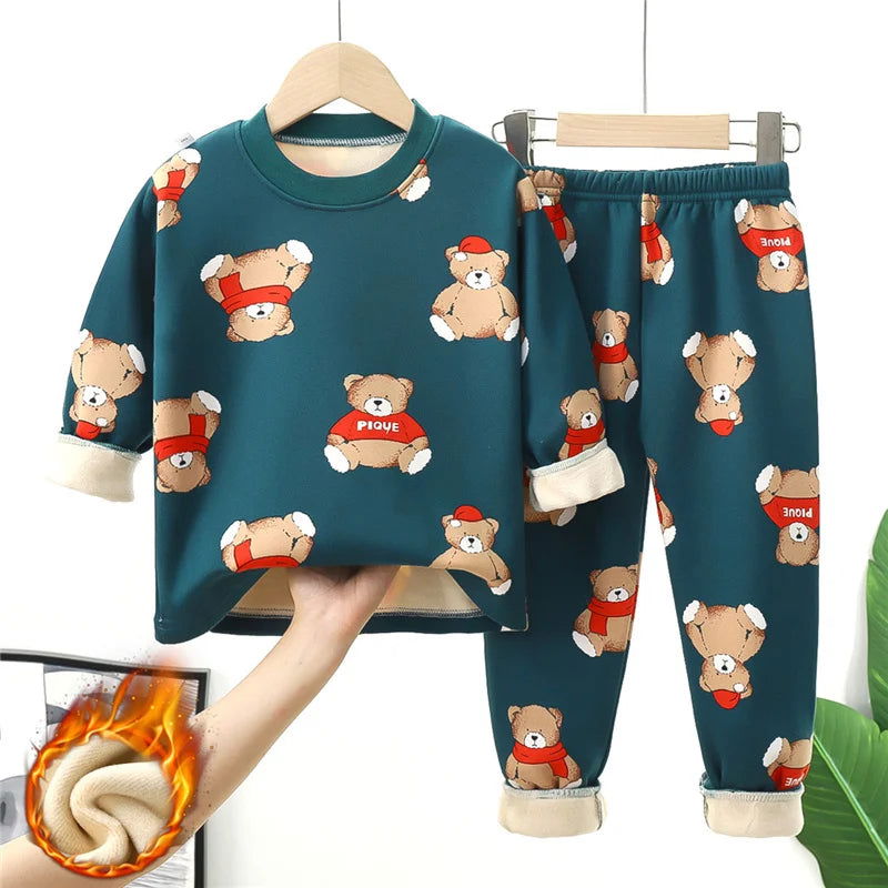 Kids Warm Velvet Pajama Set: 2-Piece