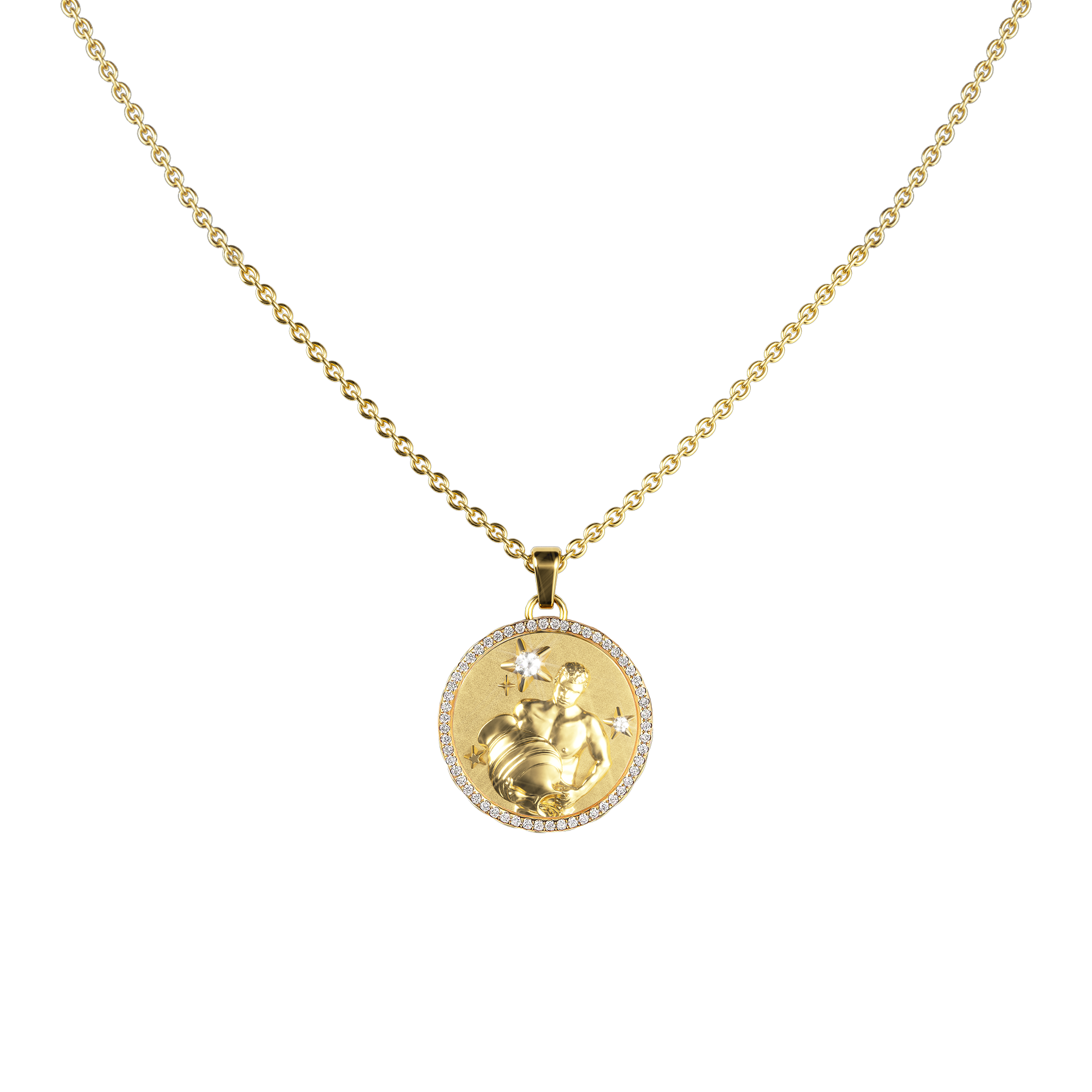 Aquarius Amulet Pendant With Pave Diamond Rim