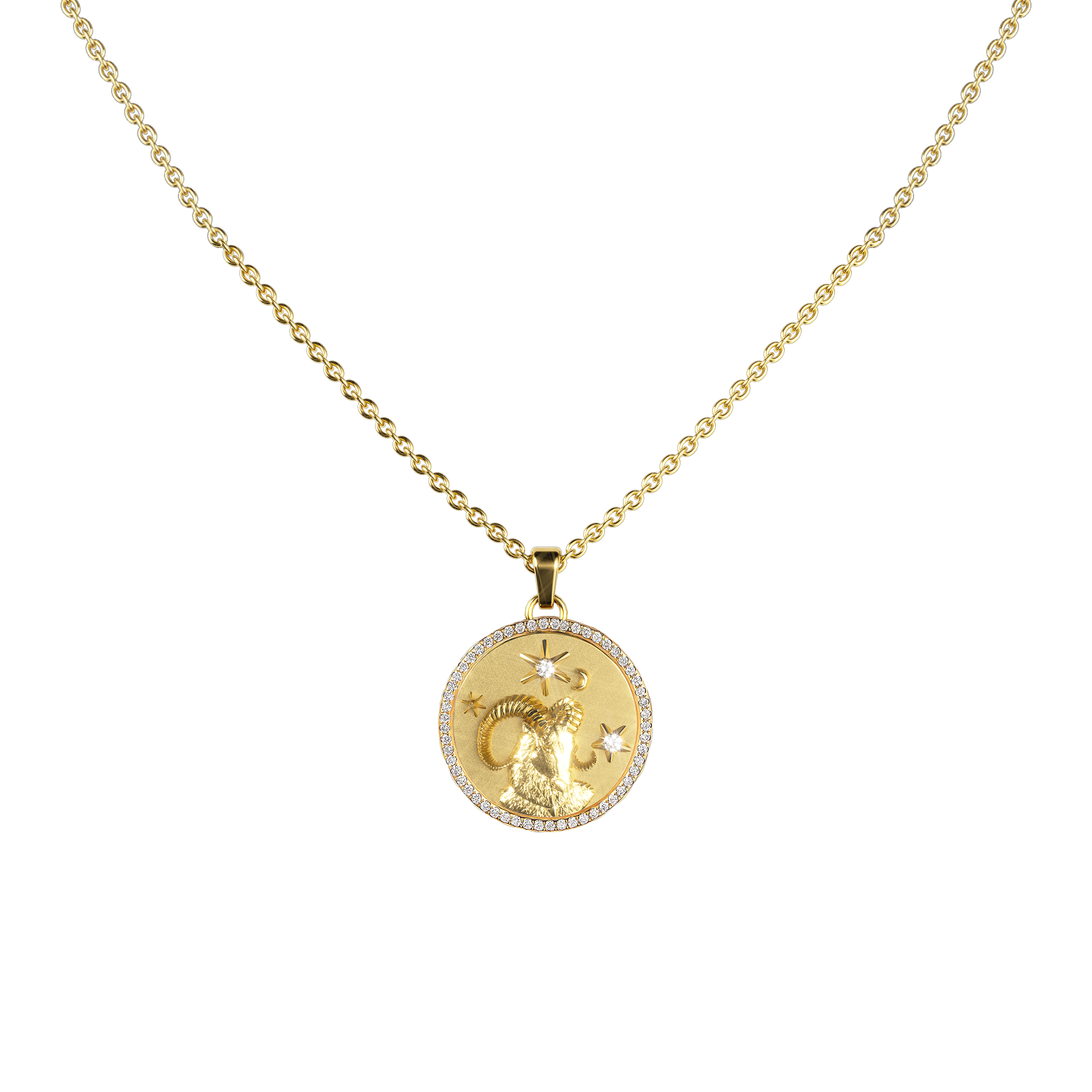 Aries Amulet Pendant With Pave Diamond Rim