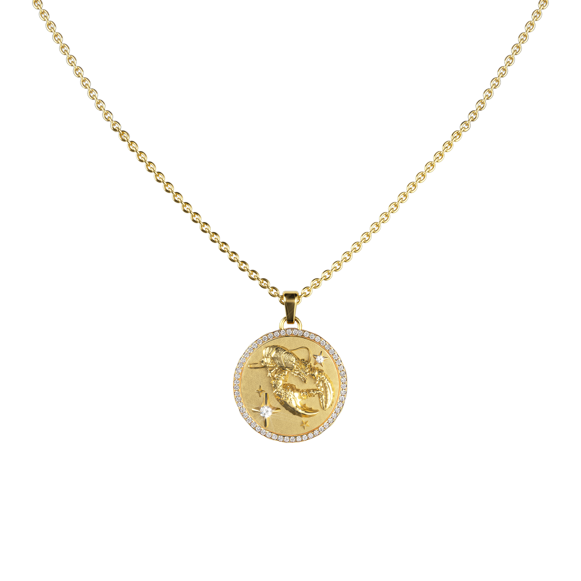 Cancer Amulet Pendant With Pave Diamond Rim