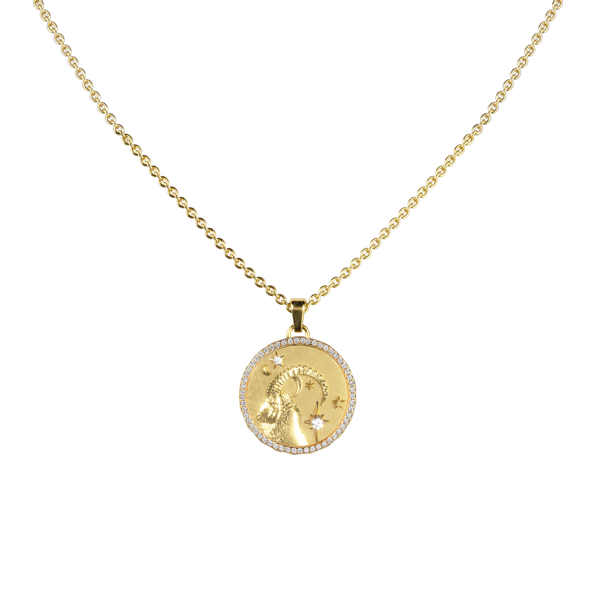 Capricorn Amulet Pendant With Pave Diamond Rim