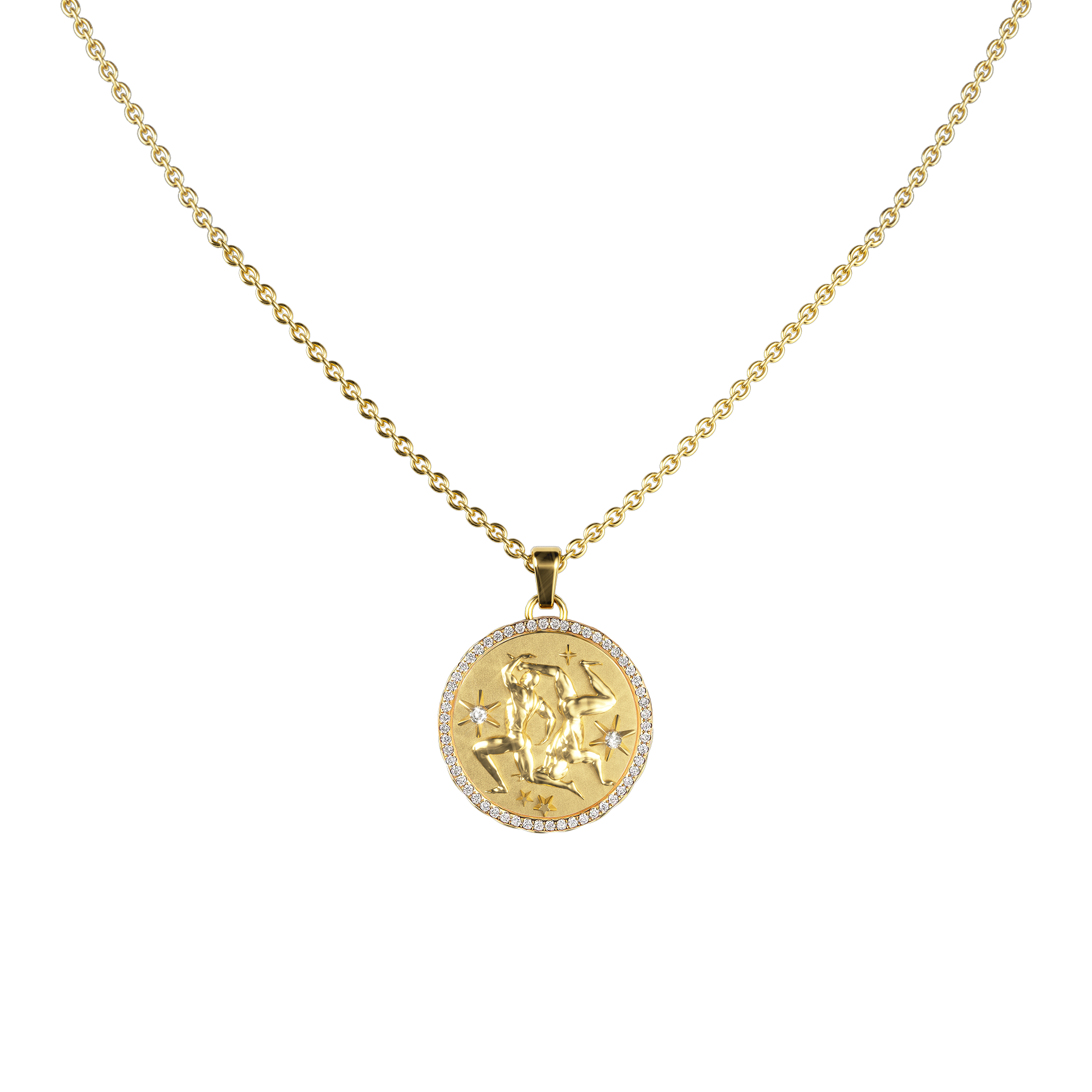 Gemini Amulet Pendant With Pave Diamond Rim