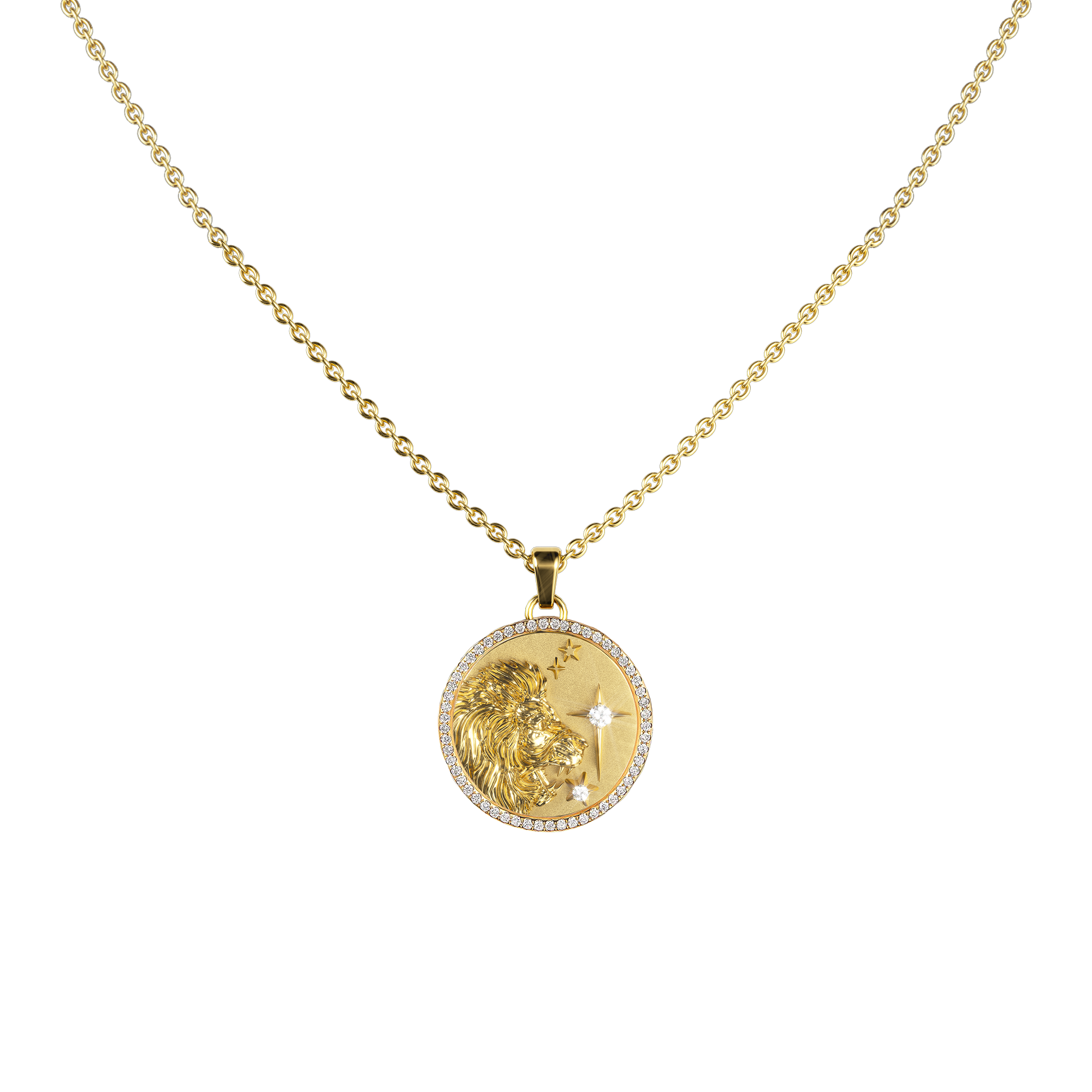 Leo Amulet Pendant With Pave Diamond Rim