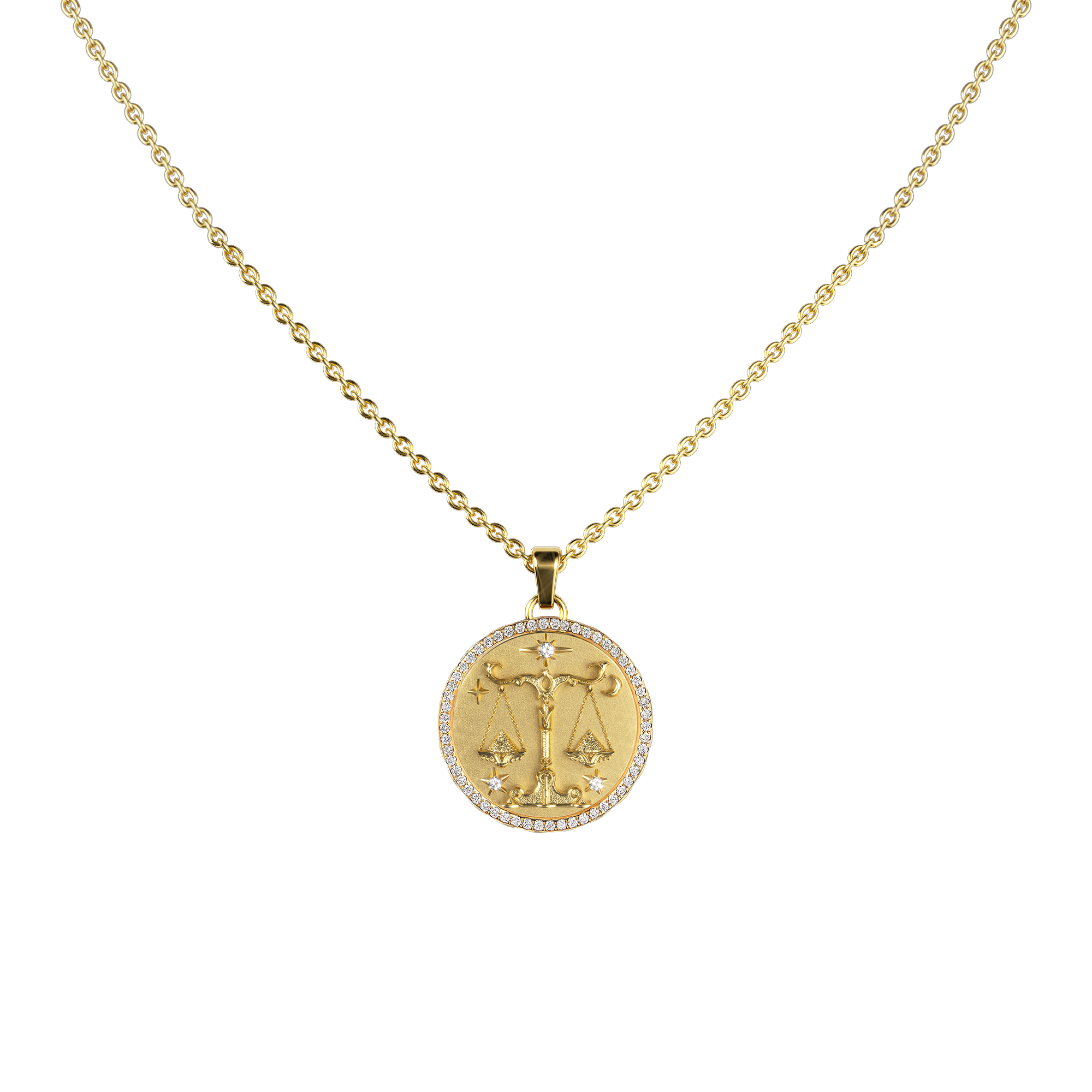 Libra Amulet Pendant With Pave Diamond Rim