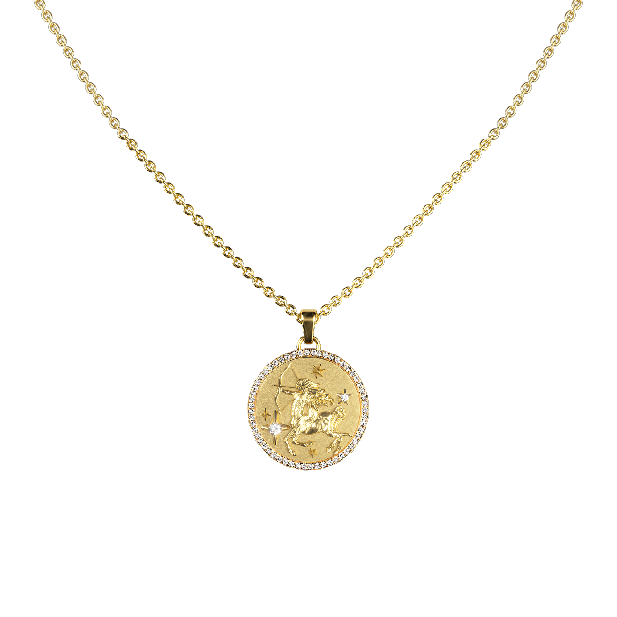 Sagittarius Amulet Pendant With Pave Diamond Rim