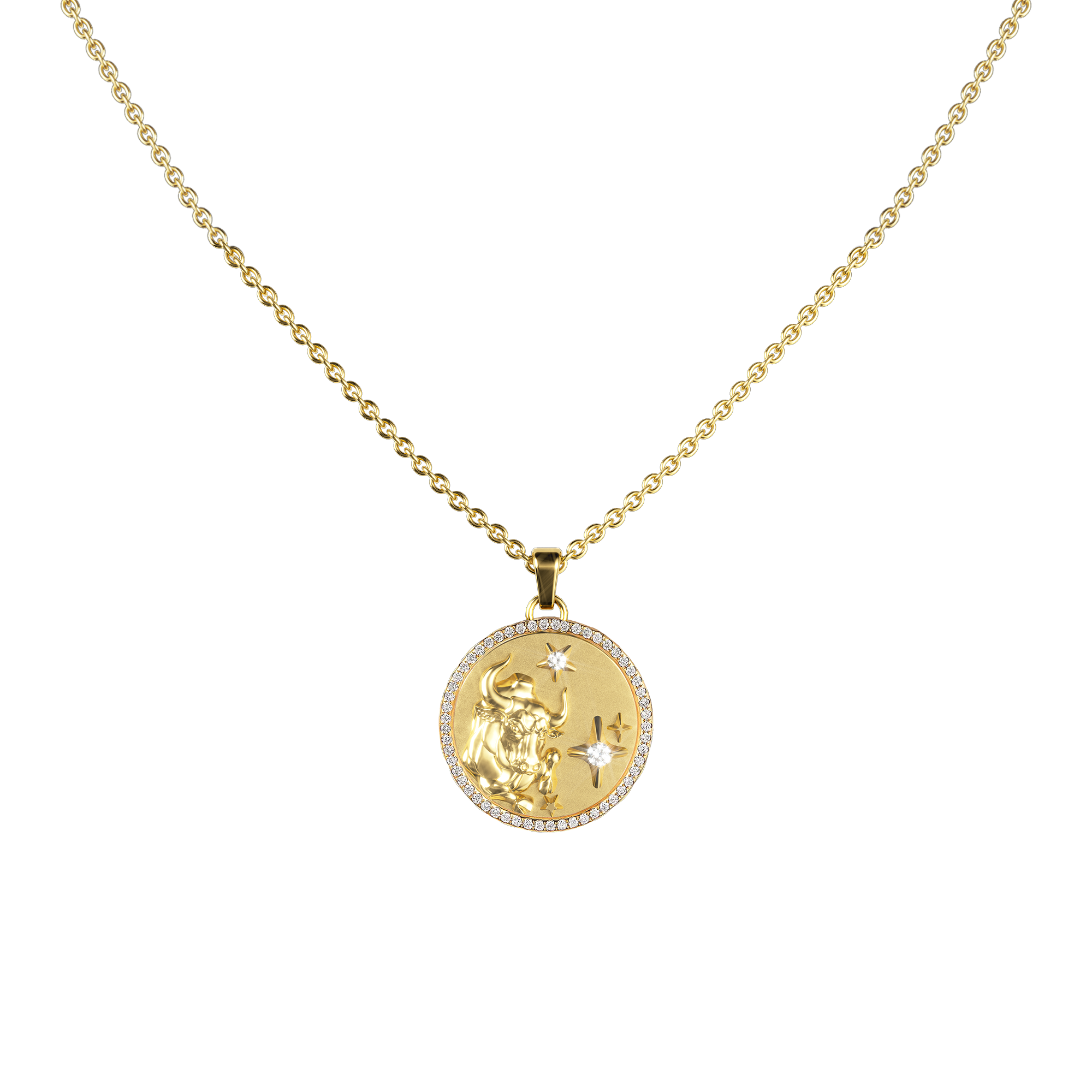 Taurus Amulet Pendant With Pave Diamond Rim