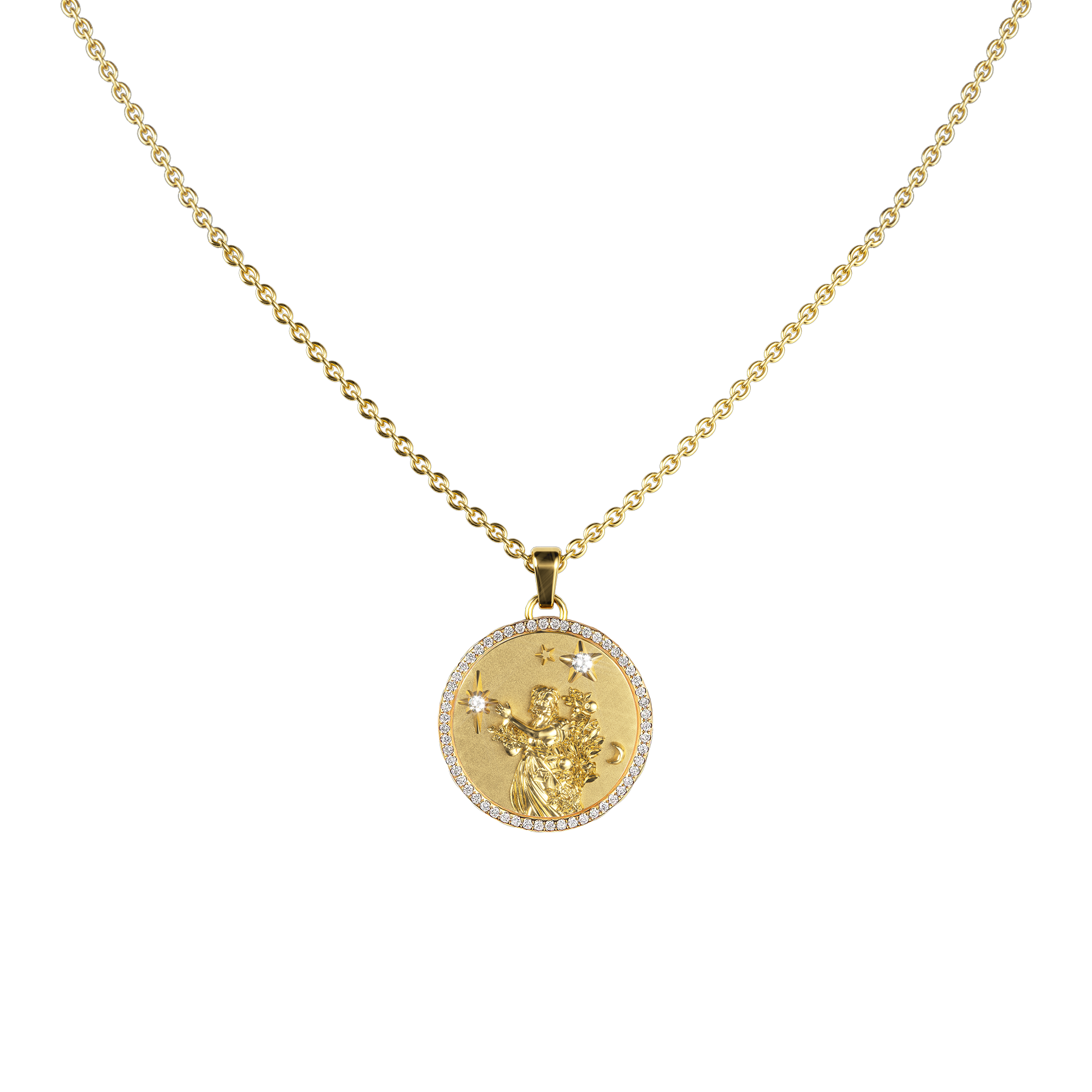 Virgo Amulet Pendant With Pave Diamond Rim