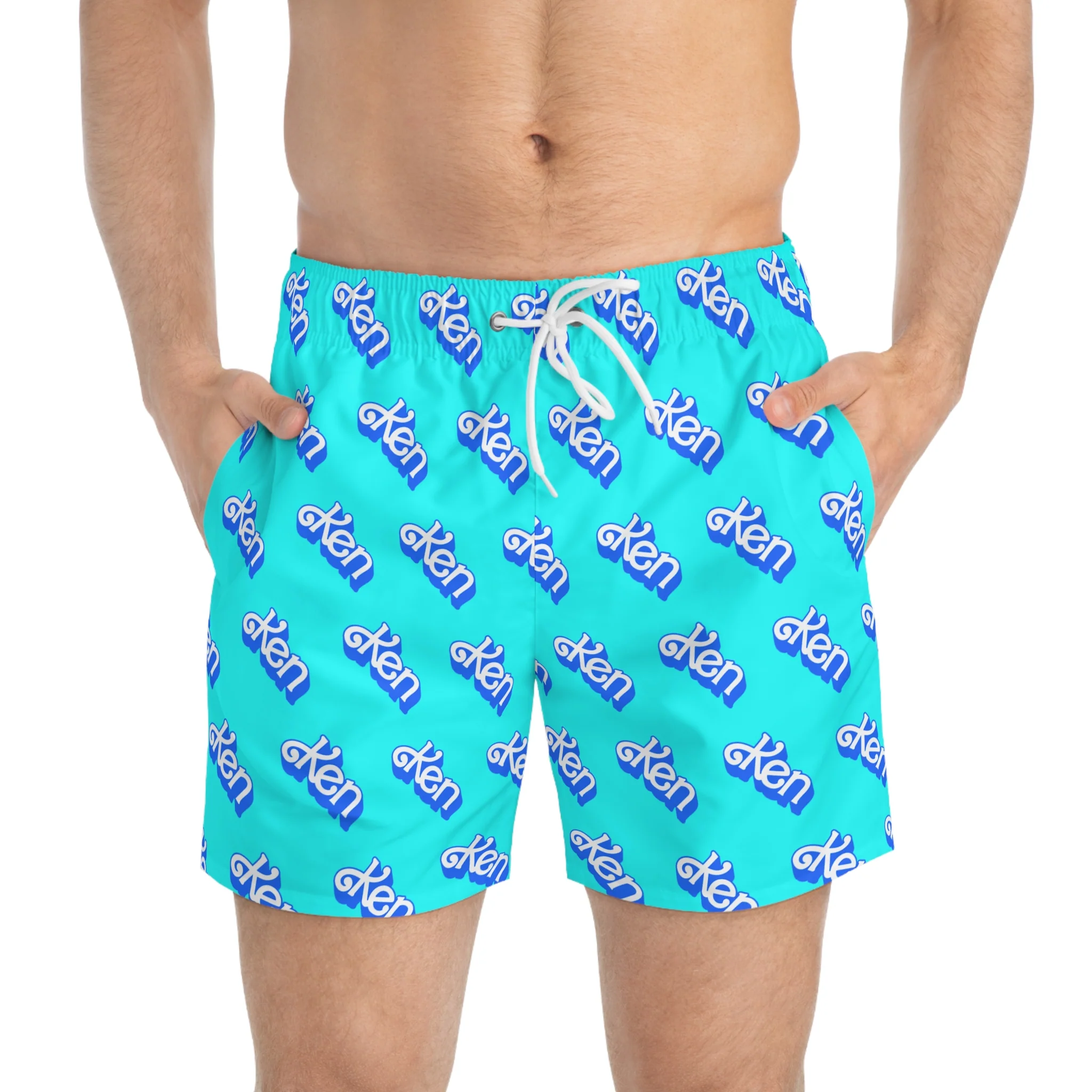 Barbie Ken Bright Cyan Emoji Swim Trunks: Splash into Style and Playful Beach Adventures!