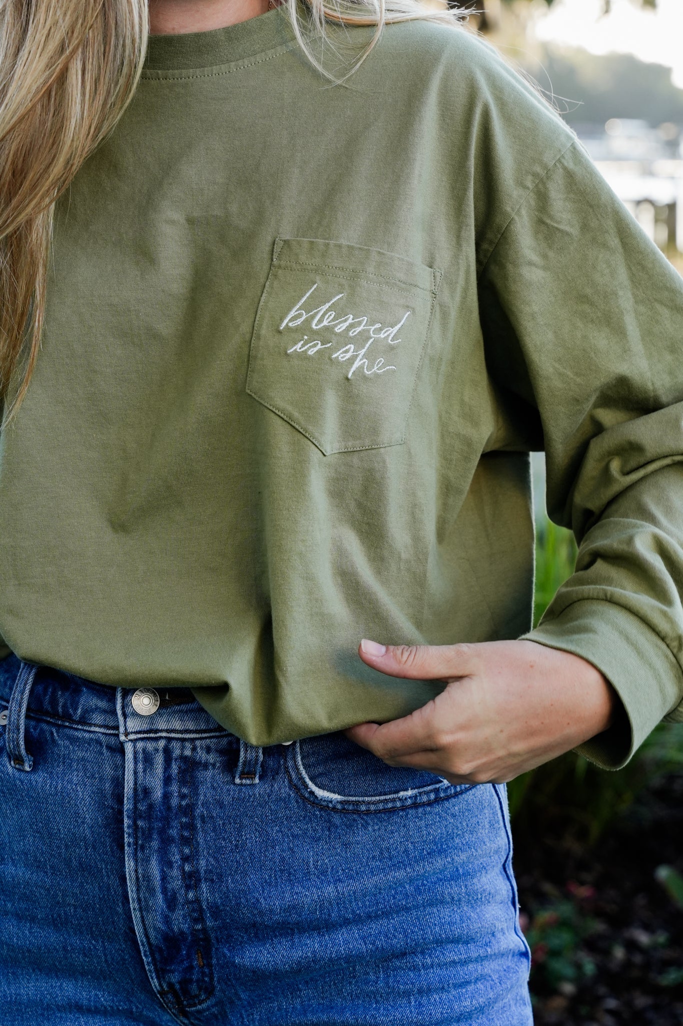 Blessed is She Long Sleeve Pocket Tee