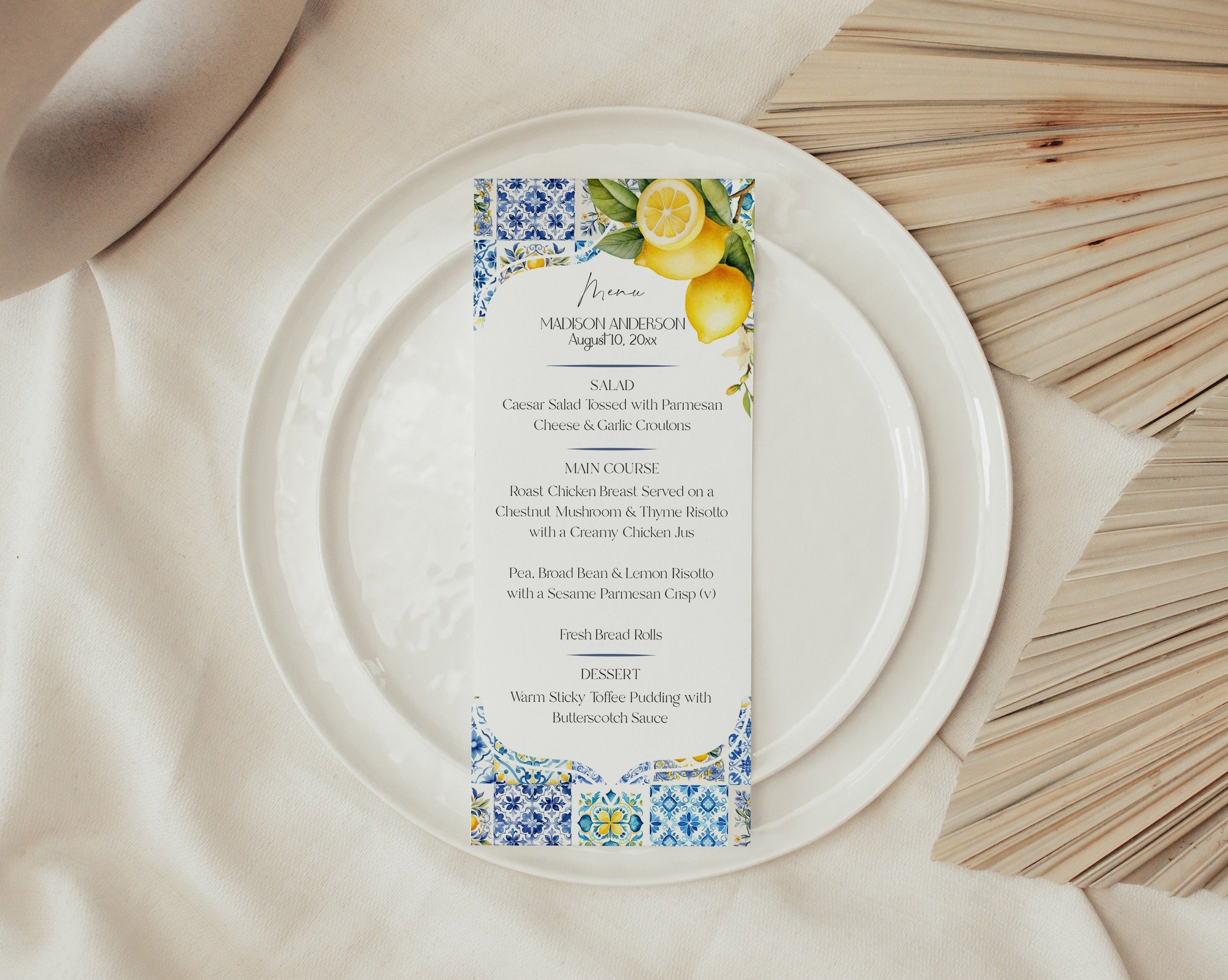 Amalfi Coast Printable Wedding Menu Template