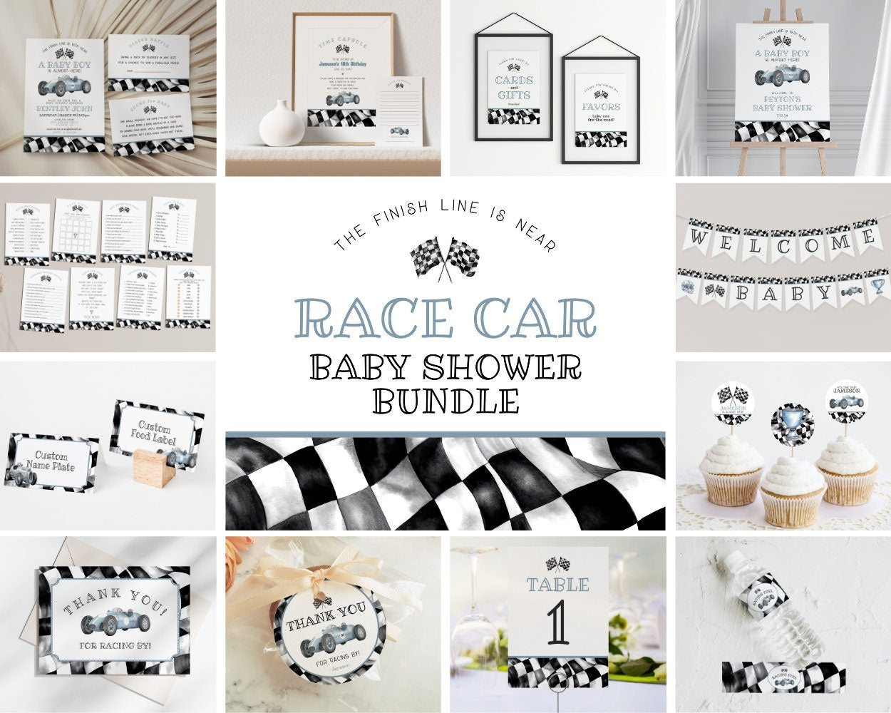 Blue Race Car Baby Shower Bundle Template