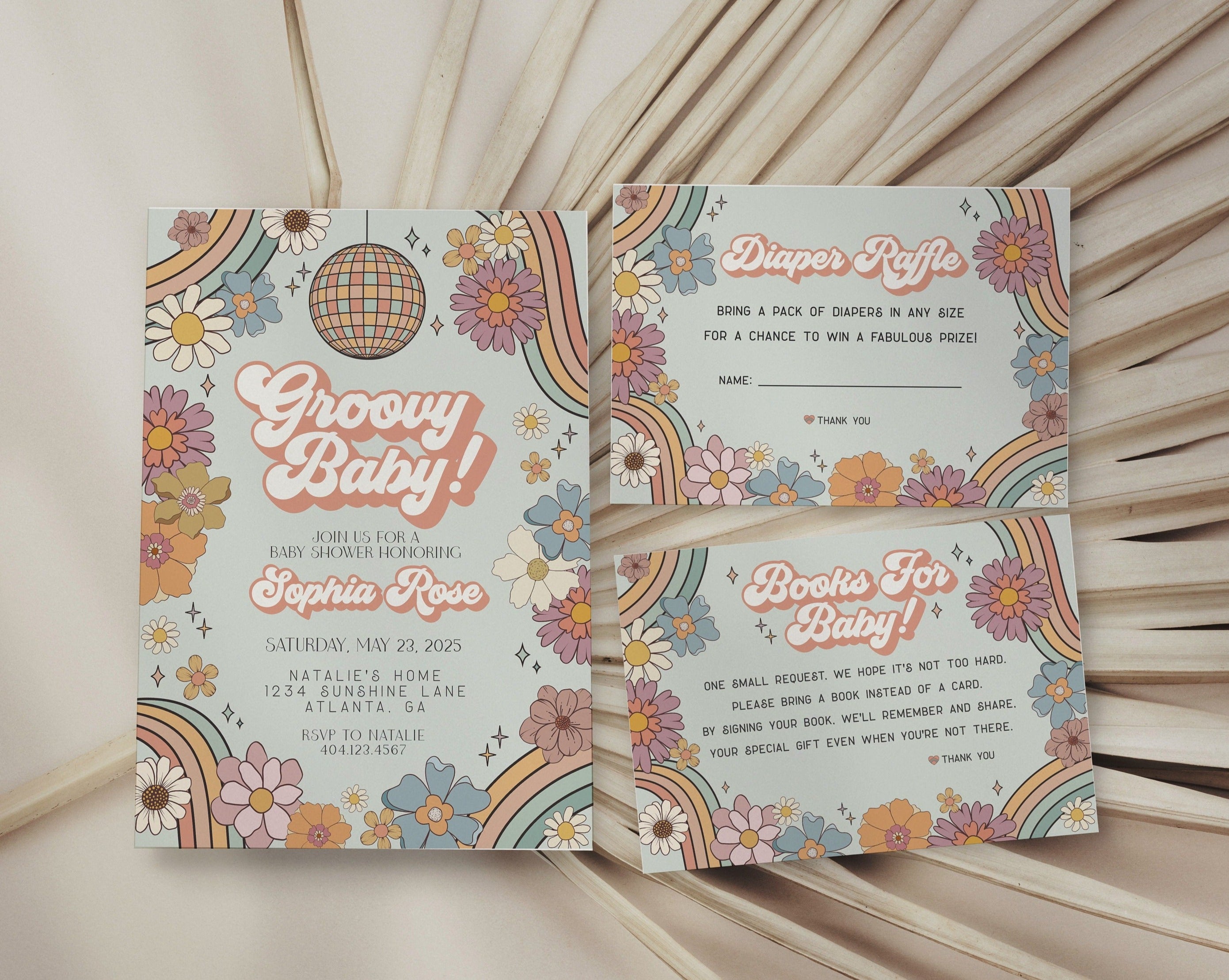 Groovy Floral Baby Shower Invitation Printable Template