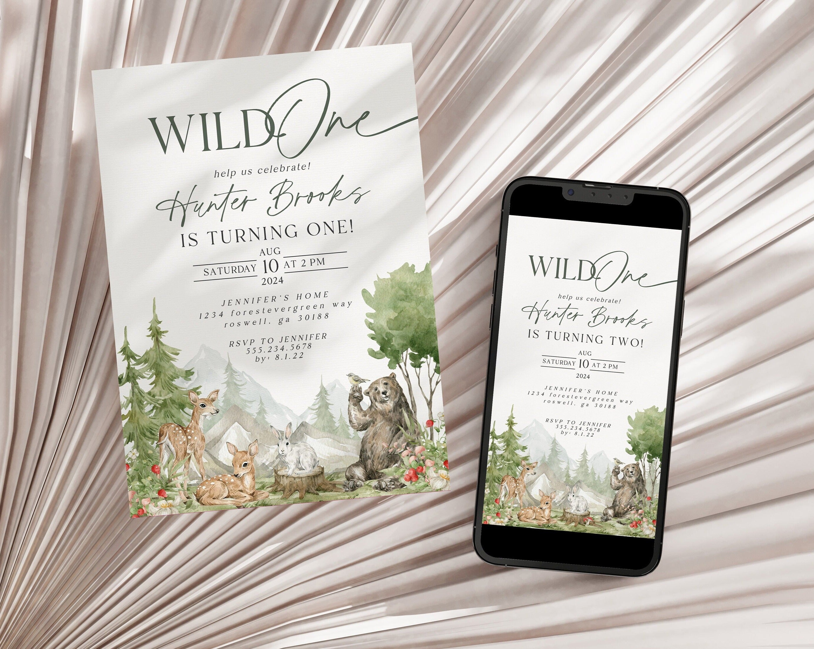 Woodland Animals First Birthday Invitation Printable Template