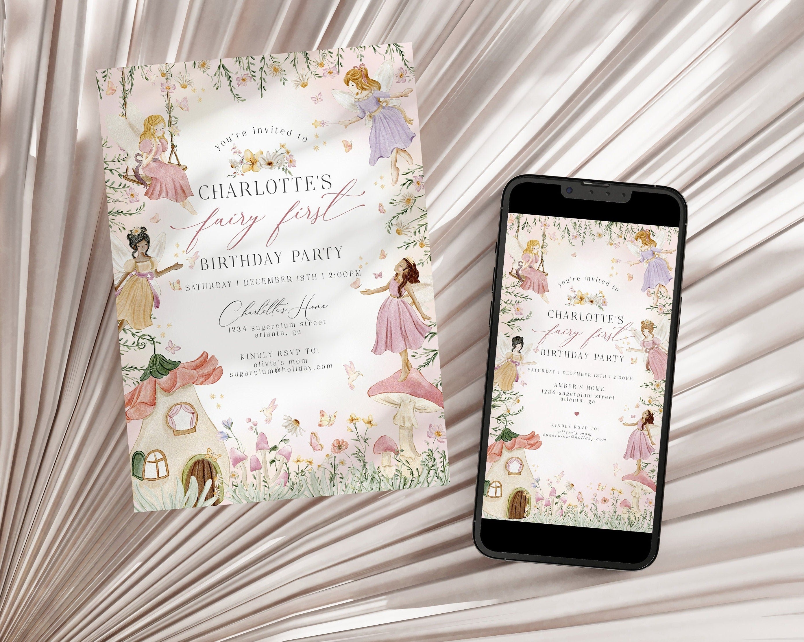 Fairy First Birthday Invitation Printable Template