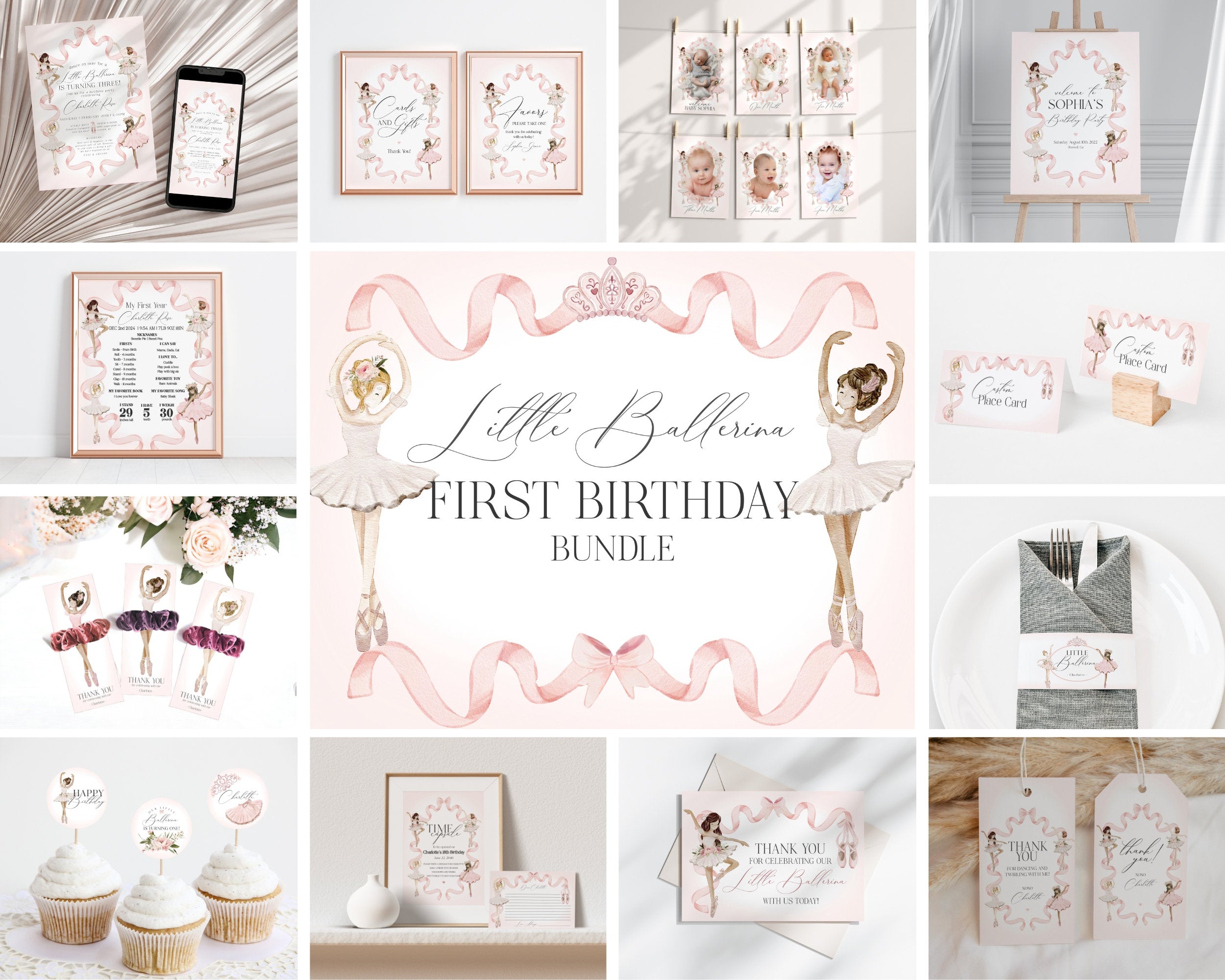 Little Ballerina First Birthday Bundle Printable Template