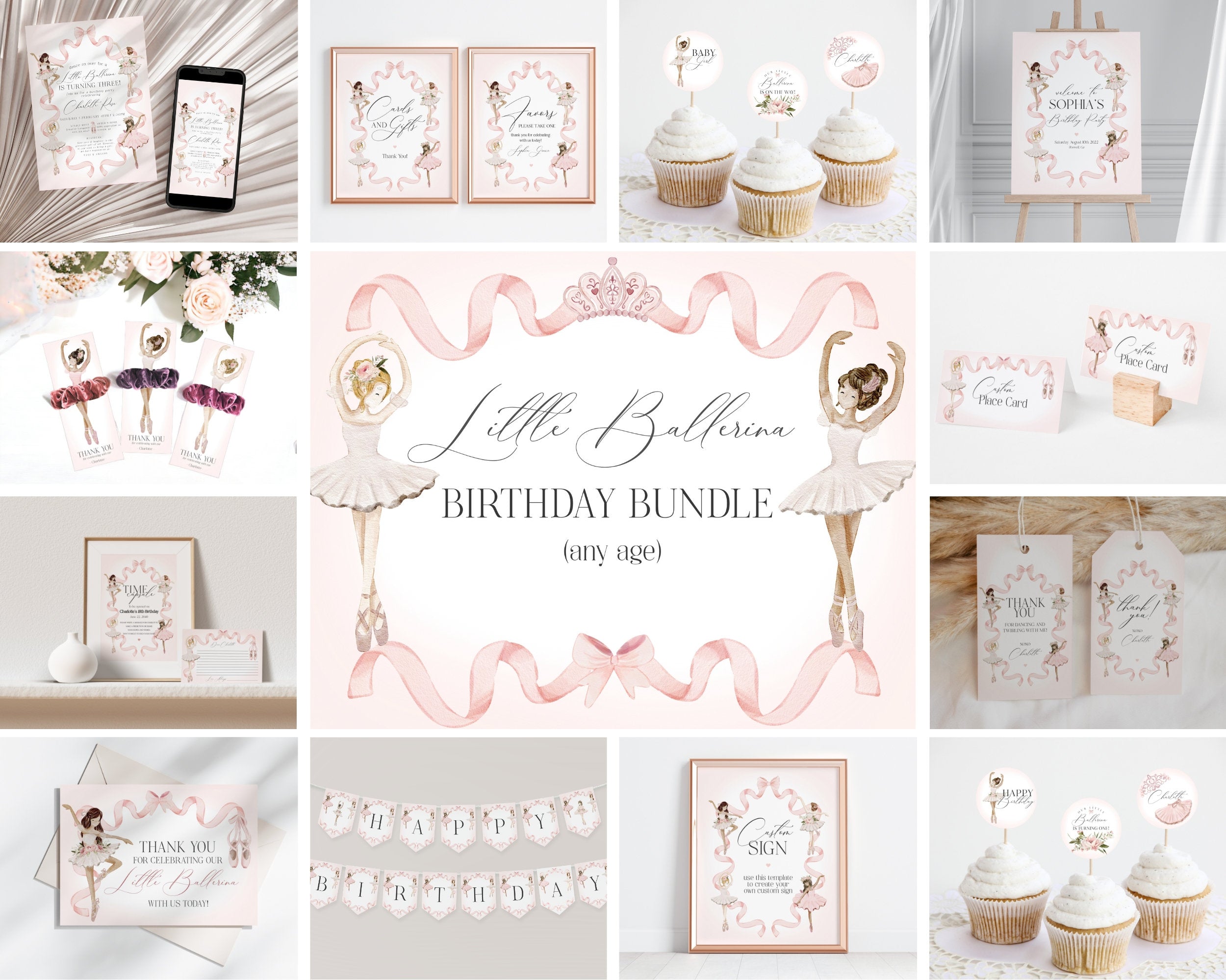 Little Ballerina Birthday Bundle Printable Template