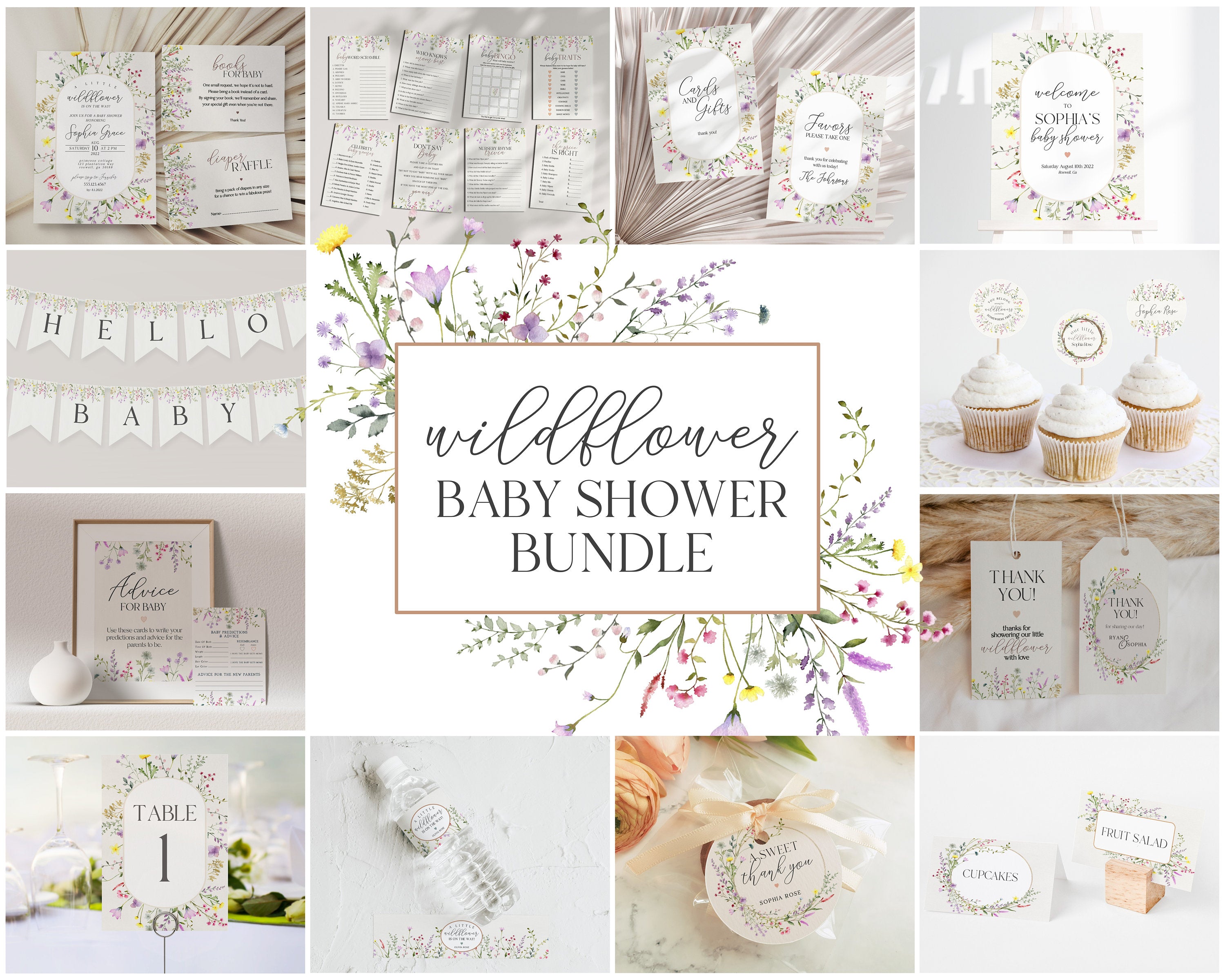 Delicate Wildflower Baby Shower Bundle Printable Template