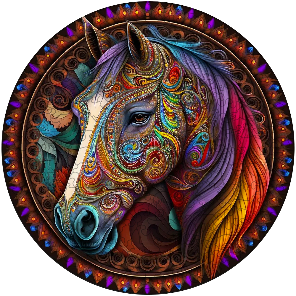 Quebra-cabeça de madeira cavalo mandala