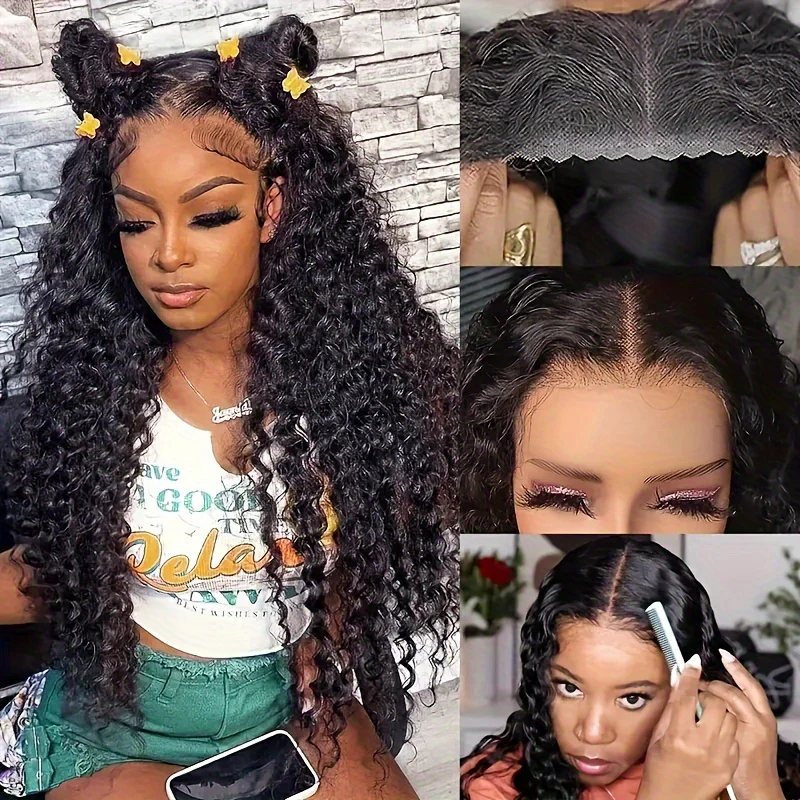 13x6 Deep Wave Wig Human Hair Ready To Wear Glueless Deep Wave Wigs Human Hair Pre Plucked Pre Cut 200 Density 13x6 Pre-Everything Deep Water Curly Lace Front Wig With Pre Bleached Knots