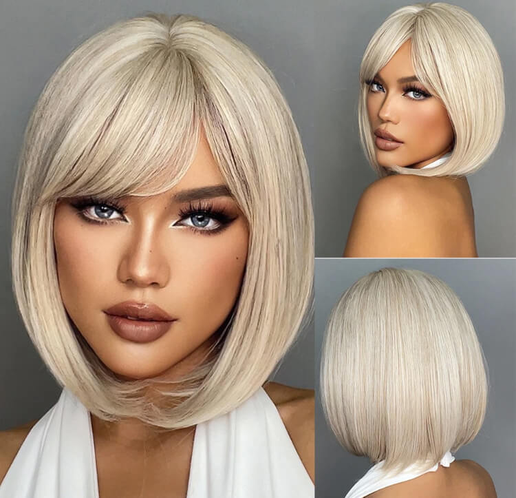 Chic and Cute Straight Bangs Wig Cover – Easy Style with Heat, Adjustable Fit!