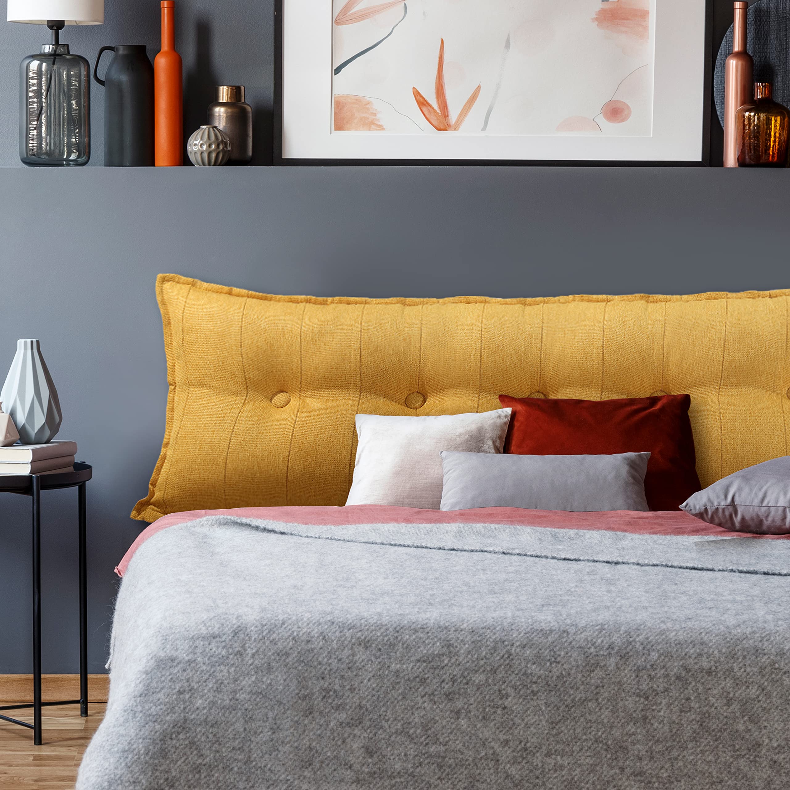 Rectangular Back Support Headboard Pillow Linen——Yellow