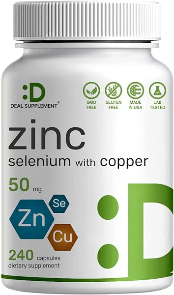 Zinc 50mg with Selenium 200mcg + Copper, 240 Capsules, 8 Month Supply, 3 in 1 Mineral Formula, Zinc Picolinate Complex Supplement, Supports Healthy Immune System for Adults and Kid in Pakistan